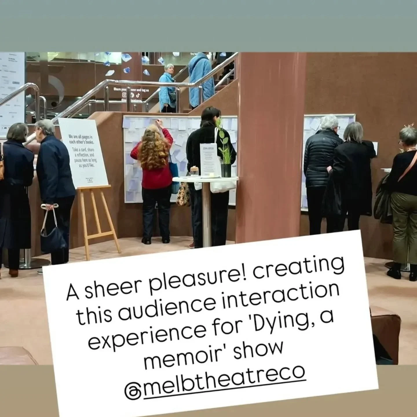 A joyous collaboration! 
@melbtheatreco wanted a bridge for audiences - between seeing 'Dying, a memoir' and heading home. 😘

So lucky to be able to curate this public space. 

Amazing to see so many people getting invoved! 💛

Thank you Laura Harri