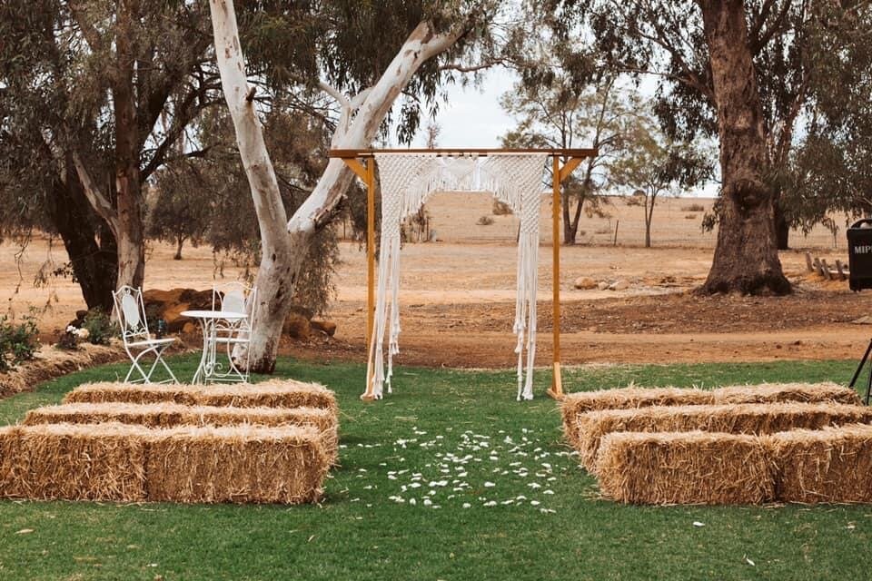 Timber Arch with Hanging Macrame
