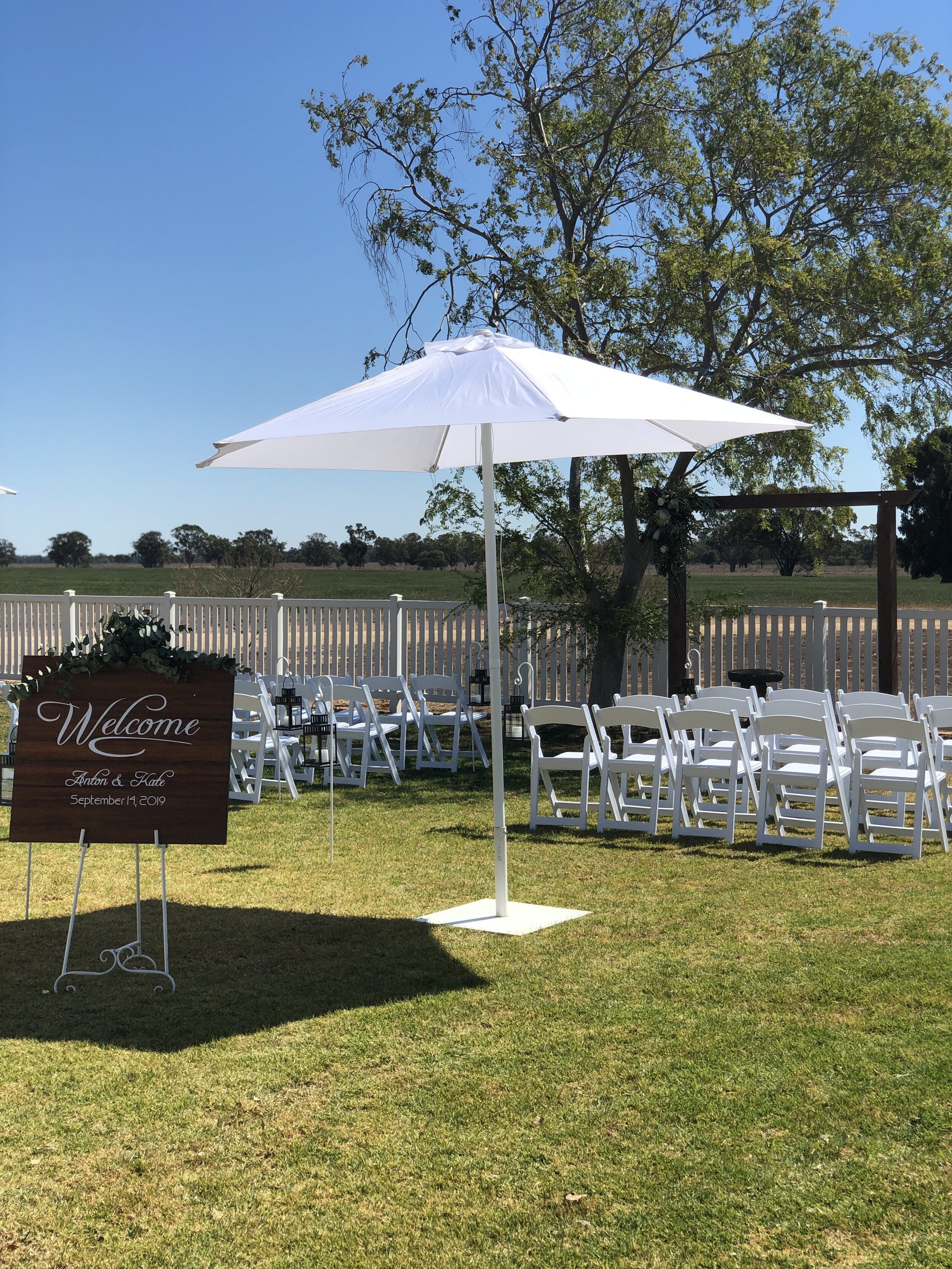White 3m Diameter Umbrella w/ Base