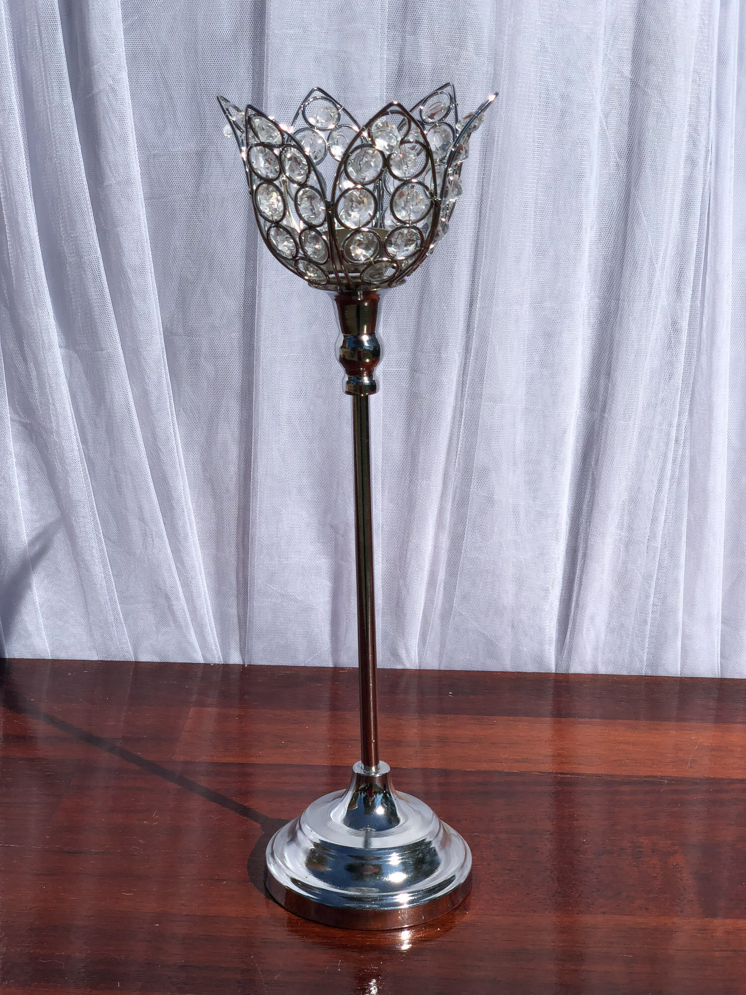 Chrome Candle Holder Stand with Crystals