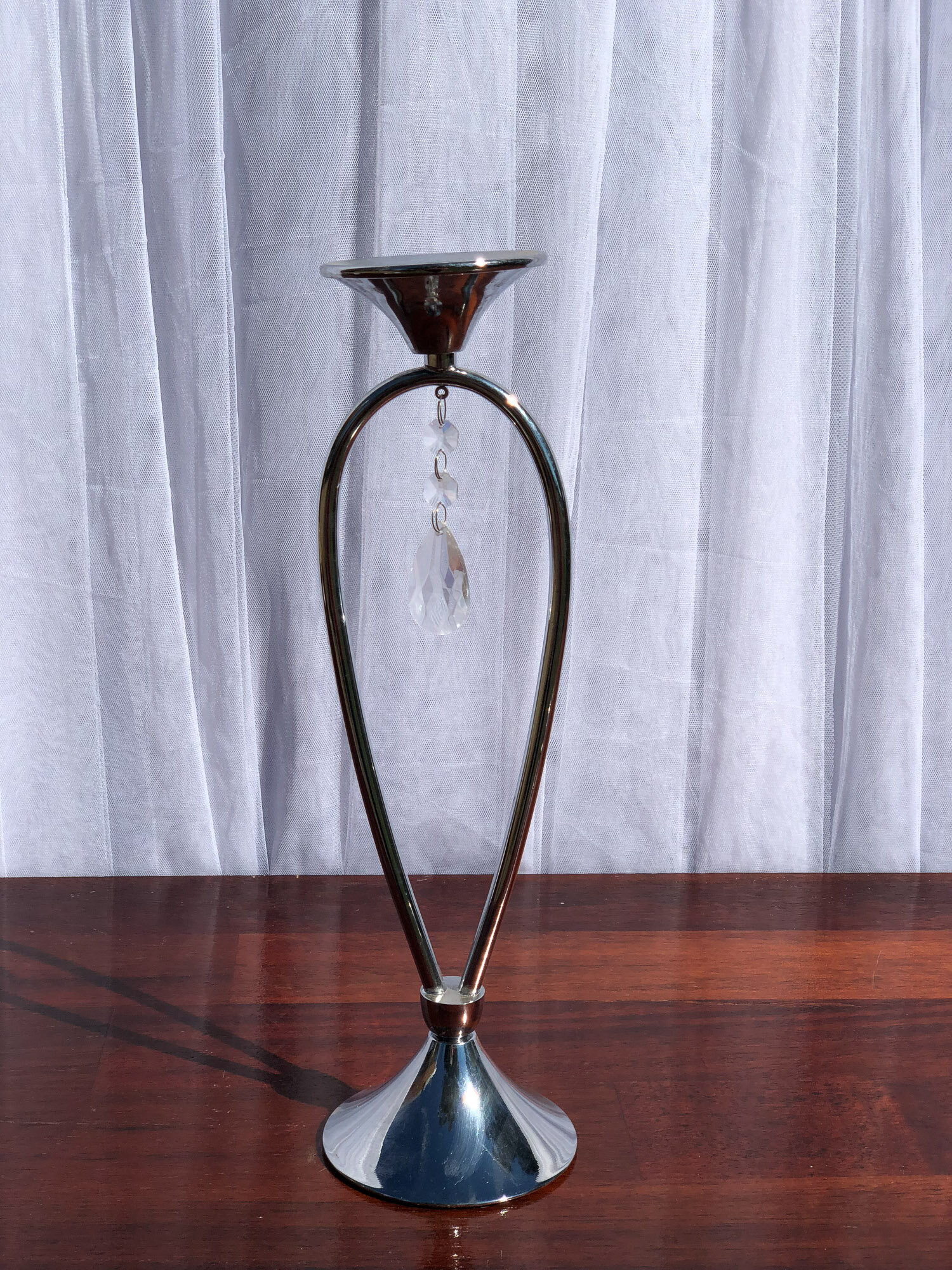 Chrome Candle Holder with Hanging Crystal