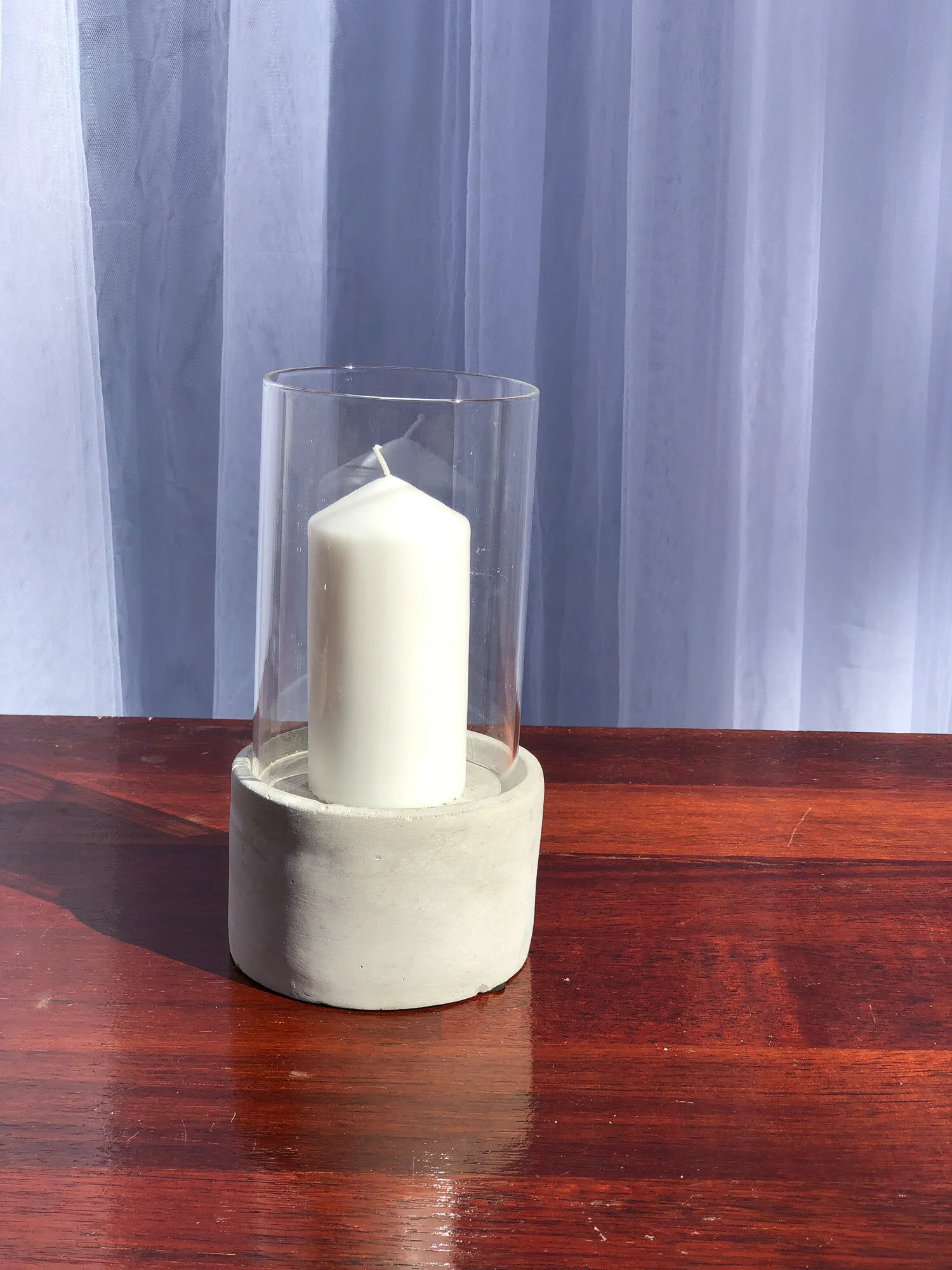 Glass Cylinder Candle Holder with Concrete Base