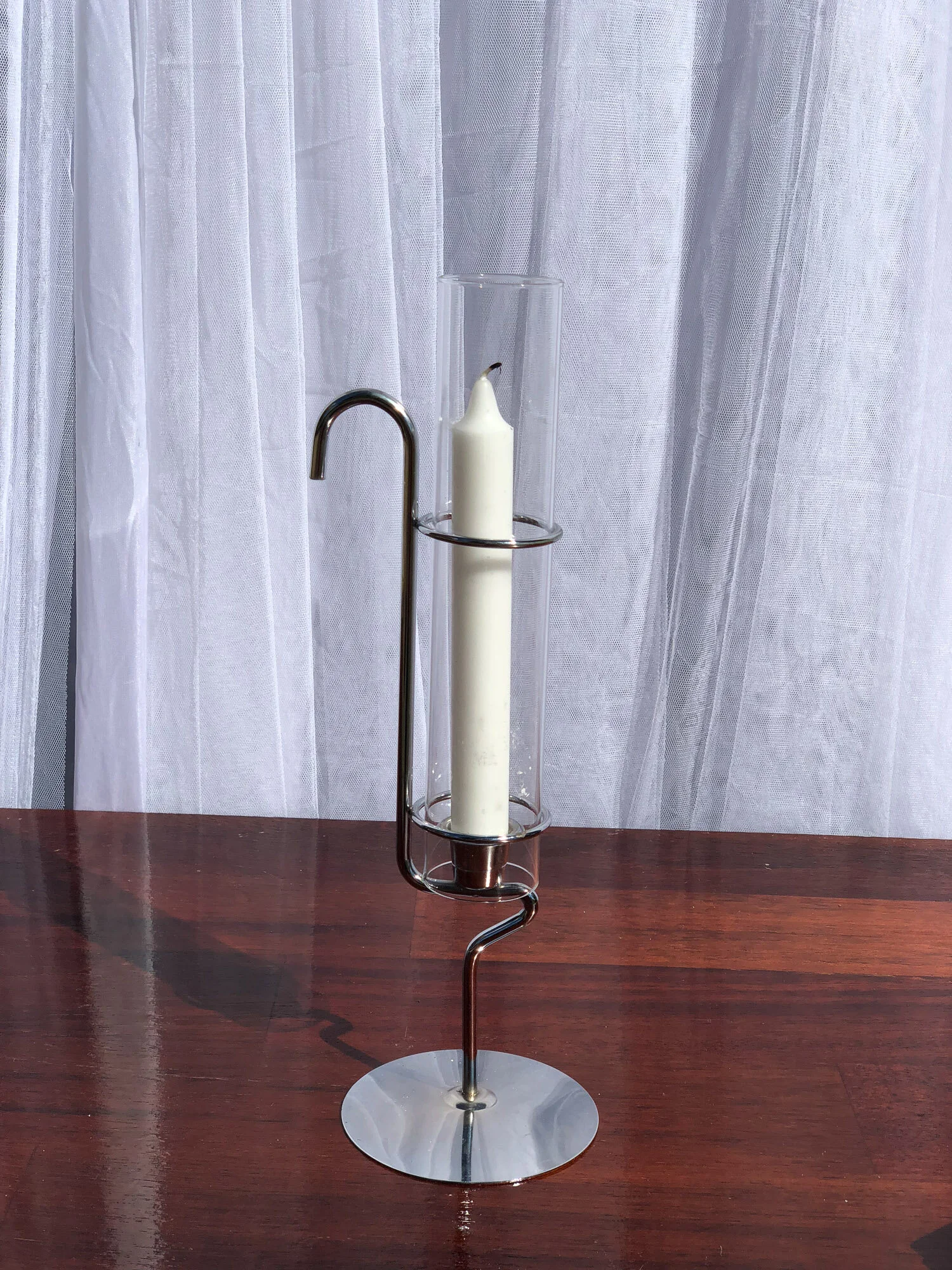 Tall Steel Stand with Glass Cylinder Candle Holder