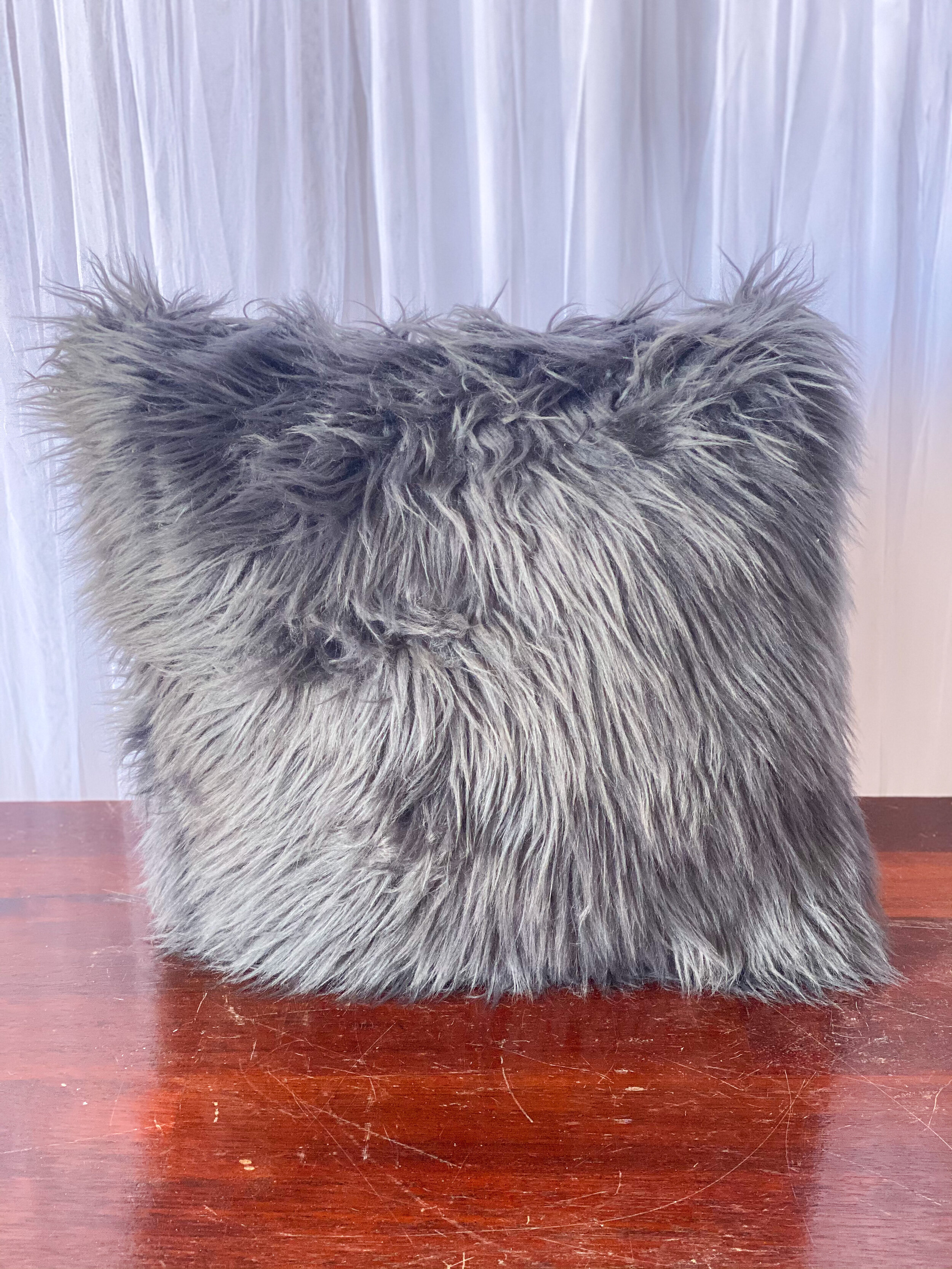 Square Dark Grey Shaggy Cushion