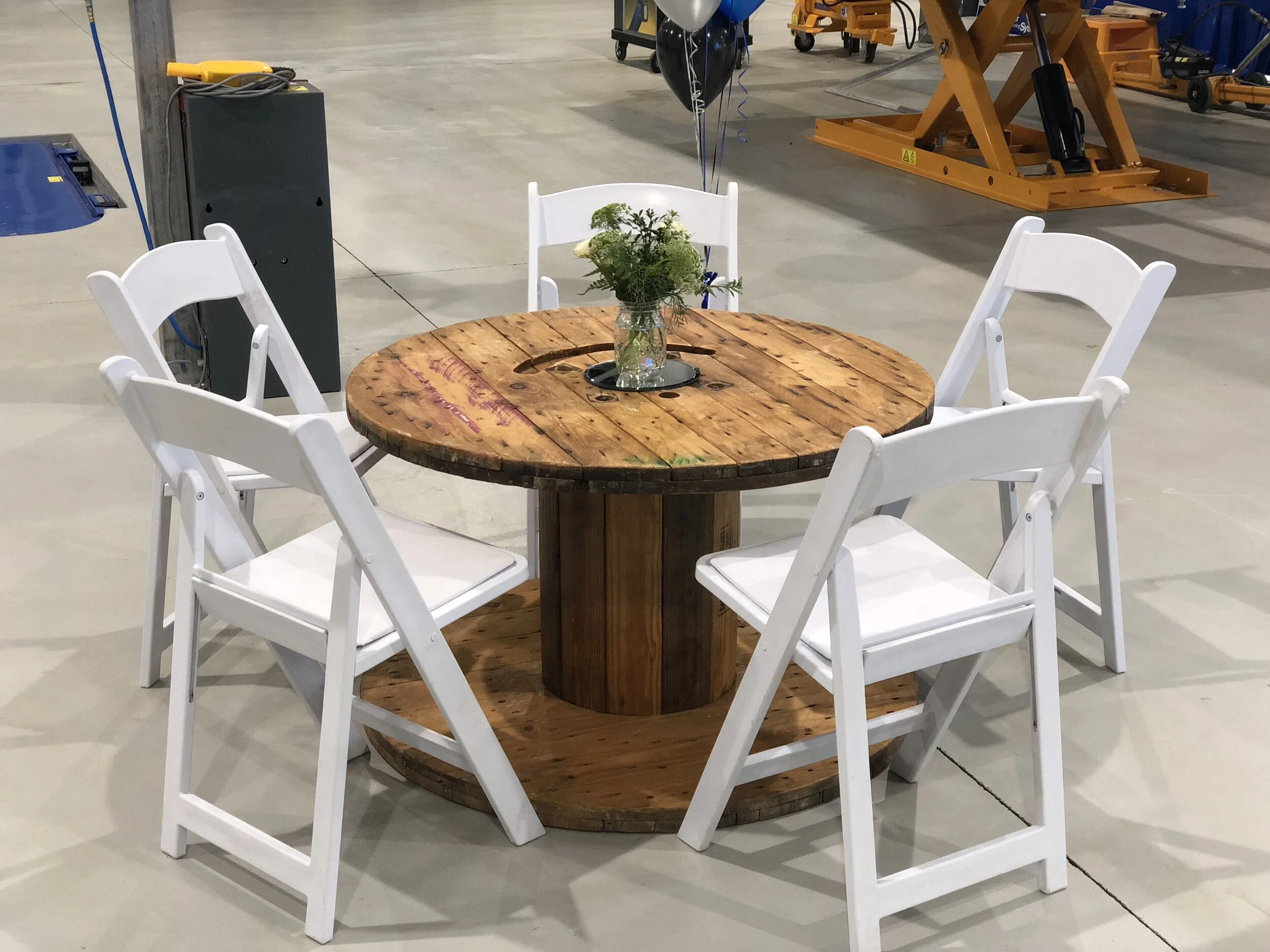 Small cable reel with gladiator chairs.JPG