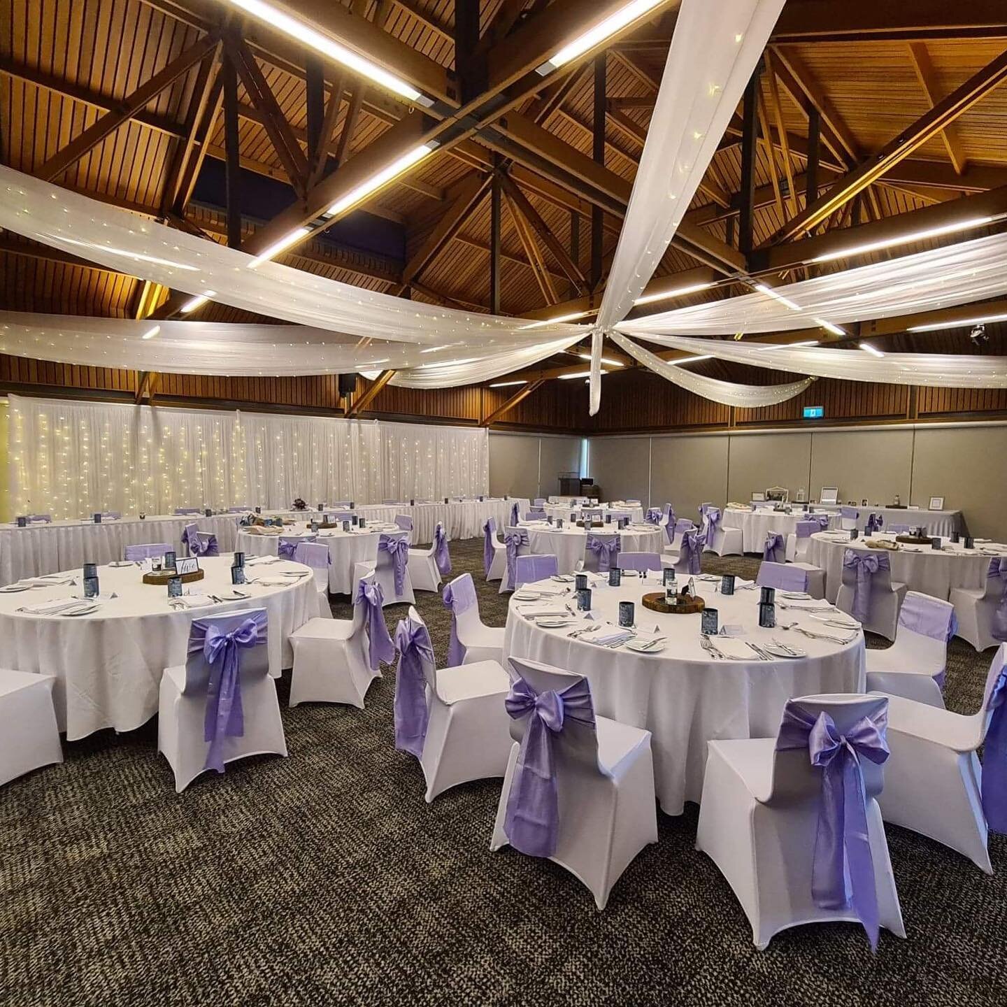 Wedding reception 💜 
We had the pleasure of supplying equipment, setting up &amp; packing down for this wedding reception @tarongawesternplainszoo last weekend. 
Equipment hire: chair covers, chair sashes, 3x9m white chiffon material backdrop with w