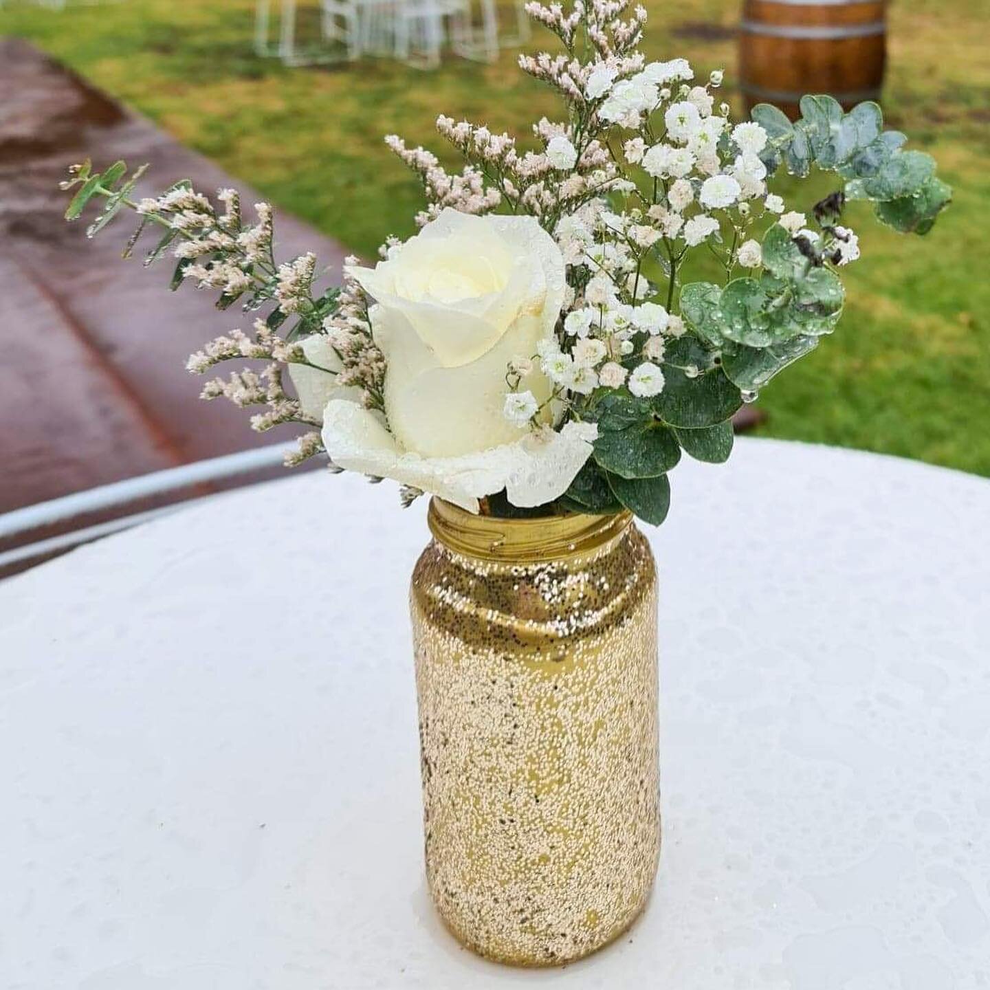Loving these florals we pieced together in our gold glitter vases for an engagement party a few weeks ago &lsquo;simple but stunning&rsquo; #eventflorals #equipmenthire #engagementdecor #weddingflorals #taylormadeweddingsandevents