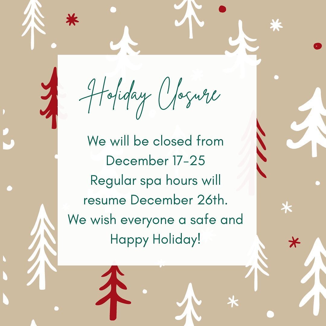 We are taking a break over the holidays! 
We will be back in full swing on December 26! We are still taking appointments online. 

We hope everyone has a safe and happy holiday! Thank you for everything this year, I appreciate every single one of you