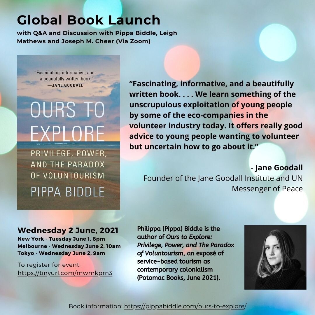 Interested in the ethics of volunteering overseas?

Join me, author @philippabiddle and Professor Joseph Cheer (@j.m.cheer) for a Q&amp;A and discussion to celebrate the global launch of the incredible @ourstoexplorebook.

WHEN: Tuesday June 1 @8pm (