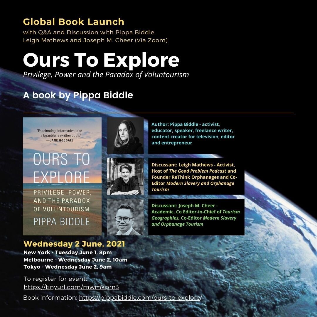 TODAY! 10AM MELBOURNE / 8PM NEW YORK / 9AM TOKYO

Hear me, @j.m.cheer and author @pippabiddle host a global Q &amp; A to celebrate the launch of the amazing @ourstoexplorebook! 

Tickets still available - link in bio!

#voluntourism #volunteer #orpha