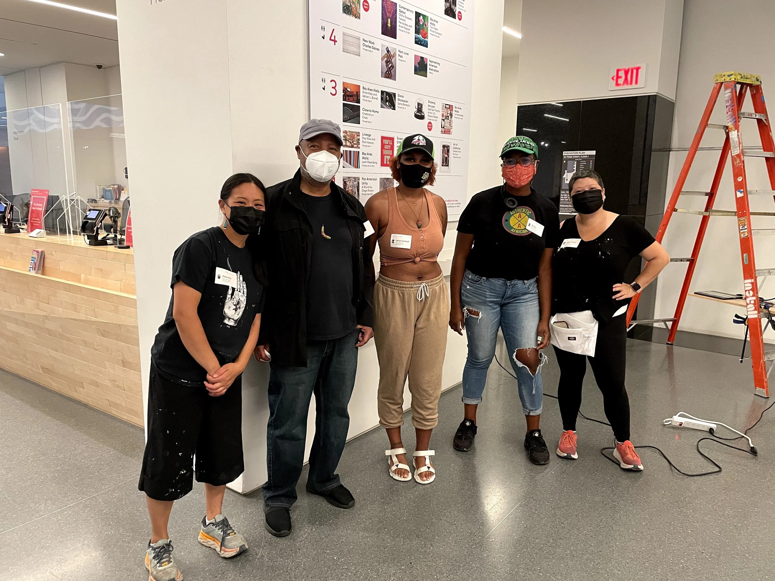 Reparations Mural by Emory Douglass at SFMoma 2020 with Twin Mural Company, Lauryn & Abayomi Brownfield