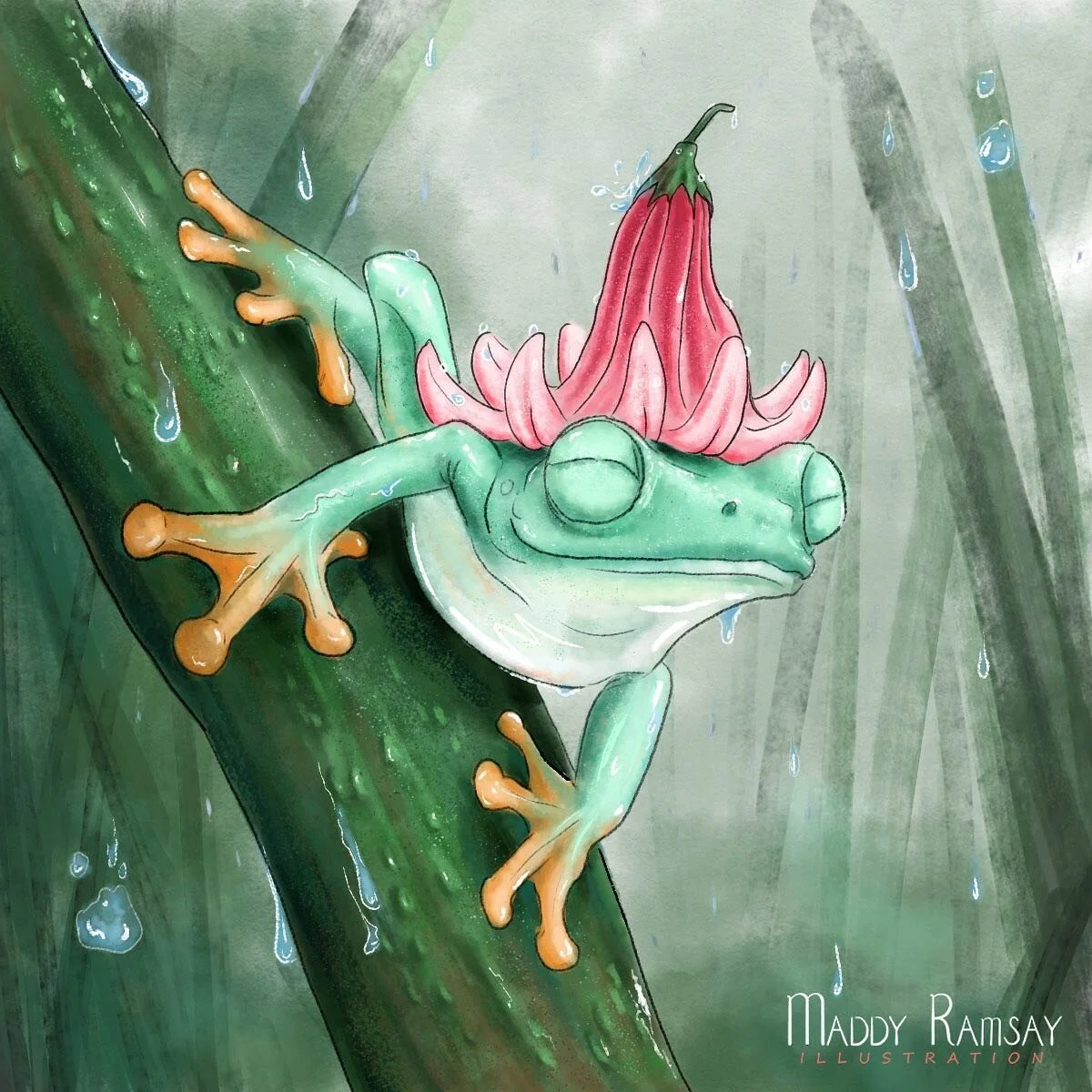 Commission for @__jennyki :) Shes full of good ideas✨🐸🌸
Prints are coming soon on my website so stay tuned! 
&bull;
&bull;
&bull;
#digitalart #frog #illustration #flowerhat