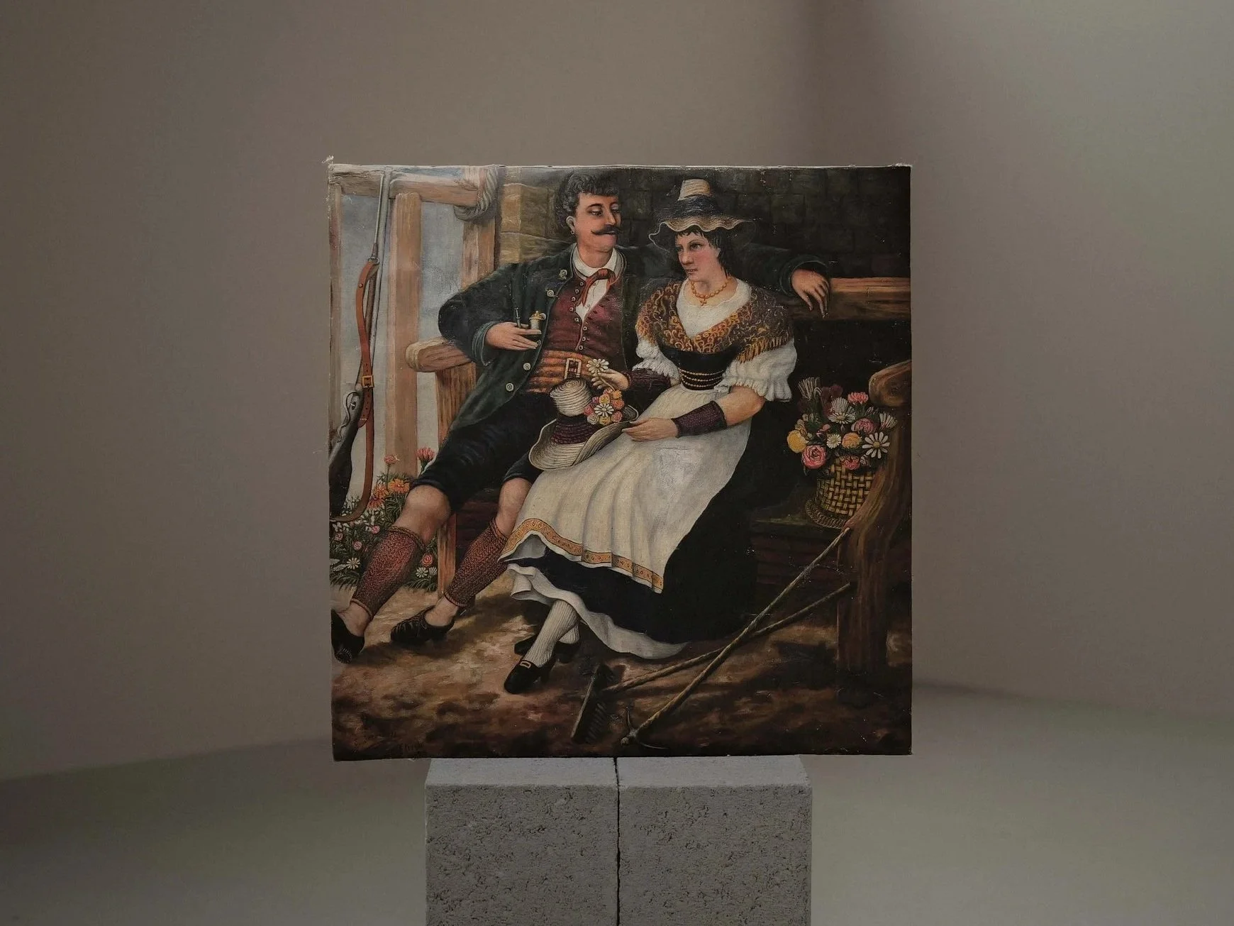 Huile sur toile – Étude – Couple bavarois, 1880