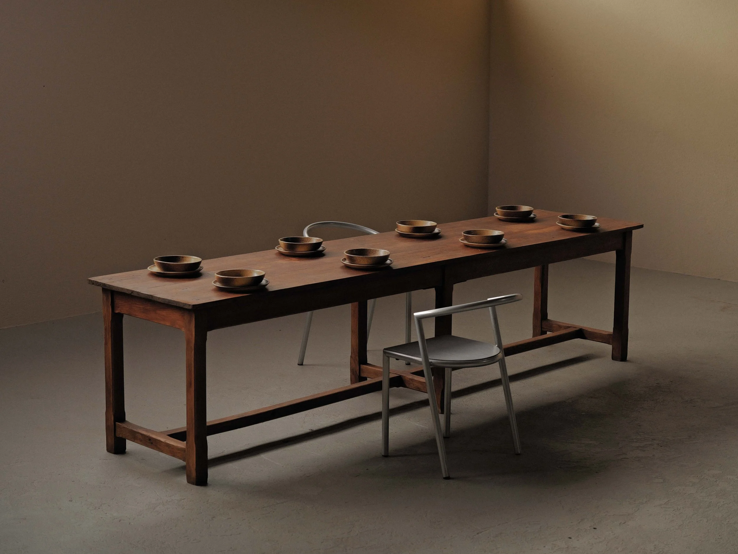 🔴 Grande table de ferme en pin et chêne massif, France, vers 1900