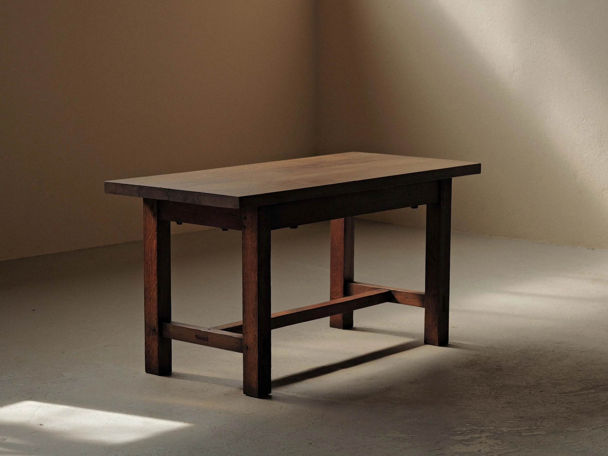 🔴 Table de ferme en chêne massif, vers 1950