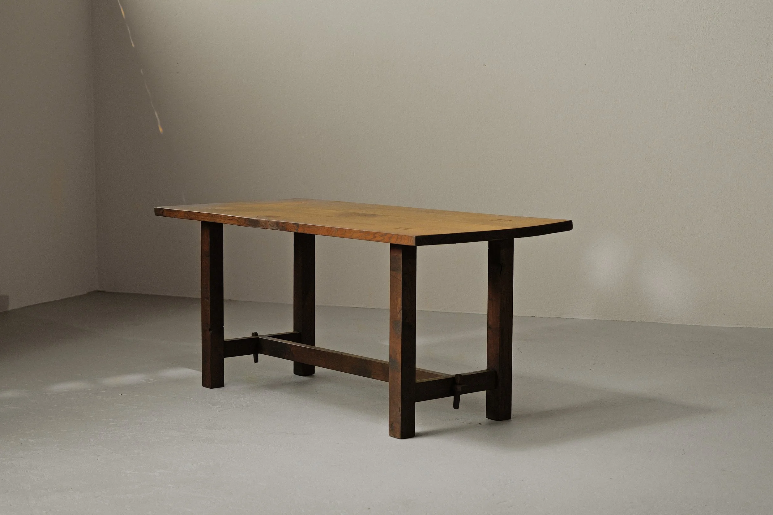 🔴 Table de ferme en chêne massif, 1970