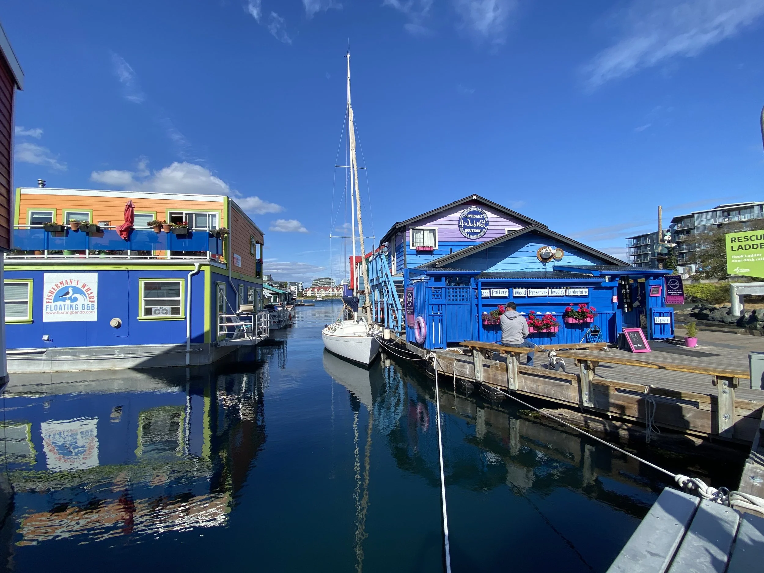 Colourful floating homes at Fisherman's Wharf in Victoria, BC