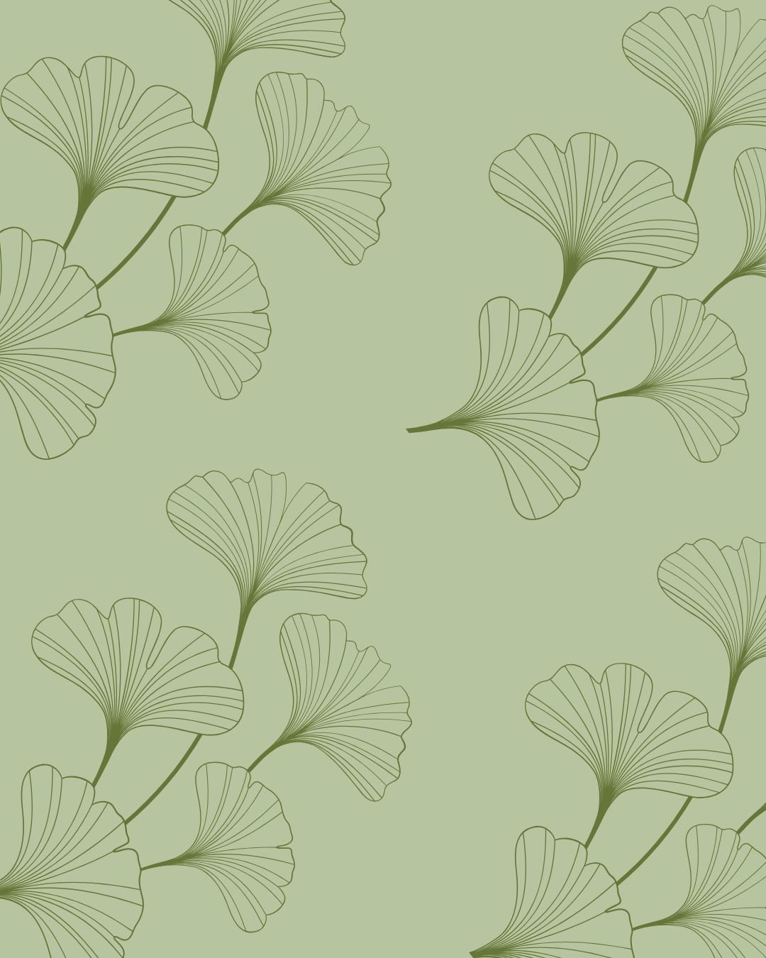 Decorative ginkgo leaf design on a sage green background