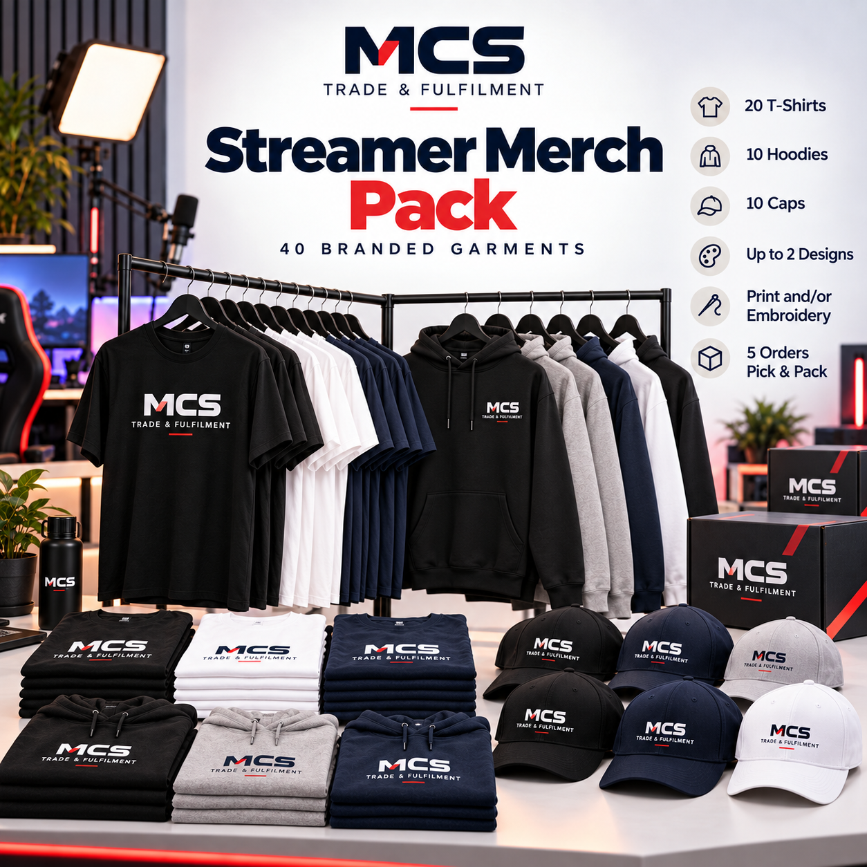Streamer Merch Pack – 40 Branded Garments