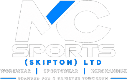 Logo for MC Sports Skpton Ltd featuring text and branding for workwear, sportswear, and merchandise, with a tagline about a brighter tomorrow.