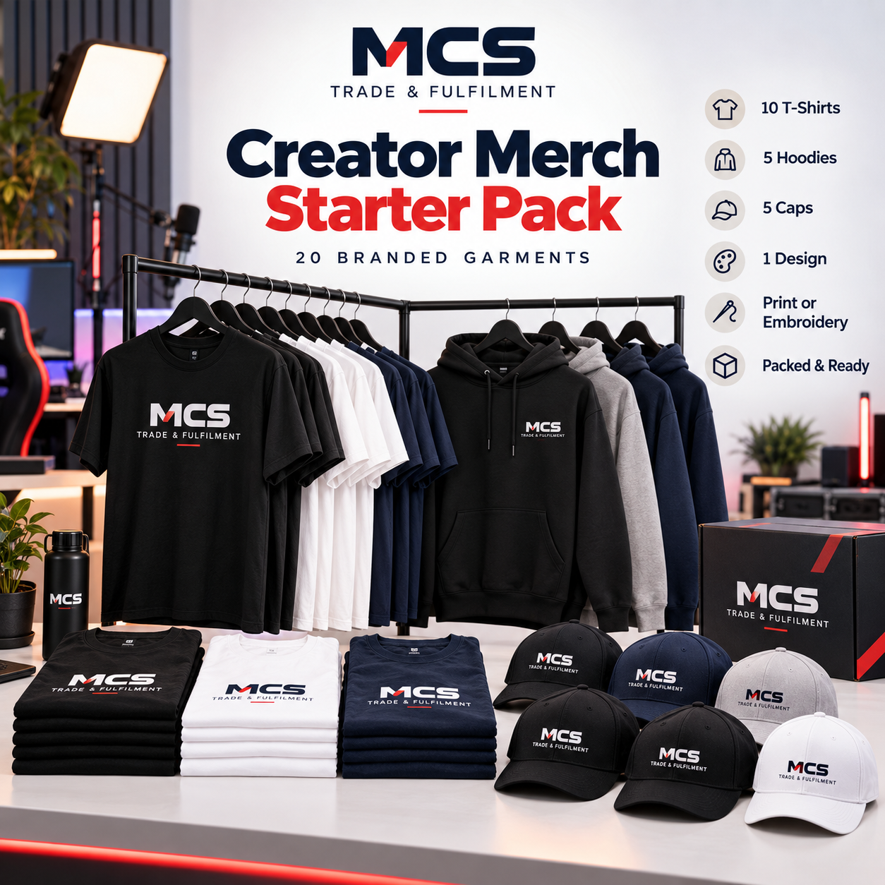 Creator Merch Starter Pack – 20 Branded Garments