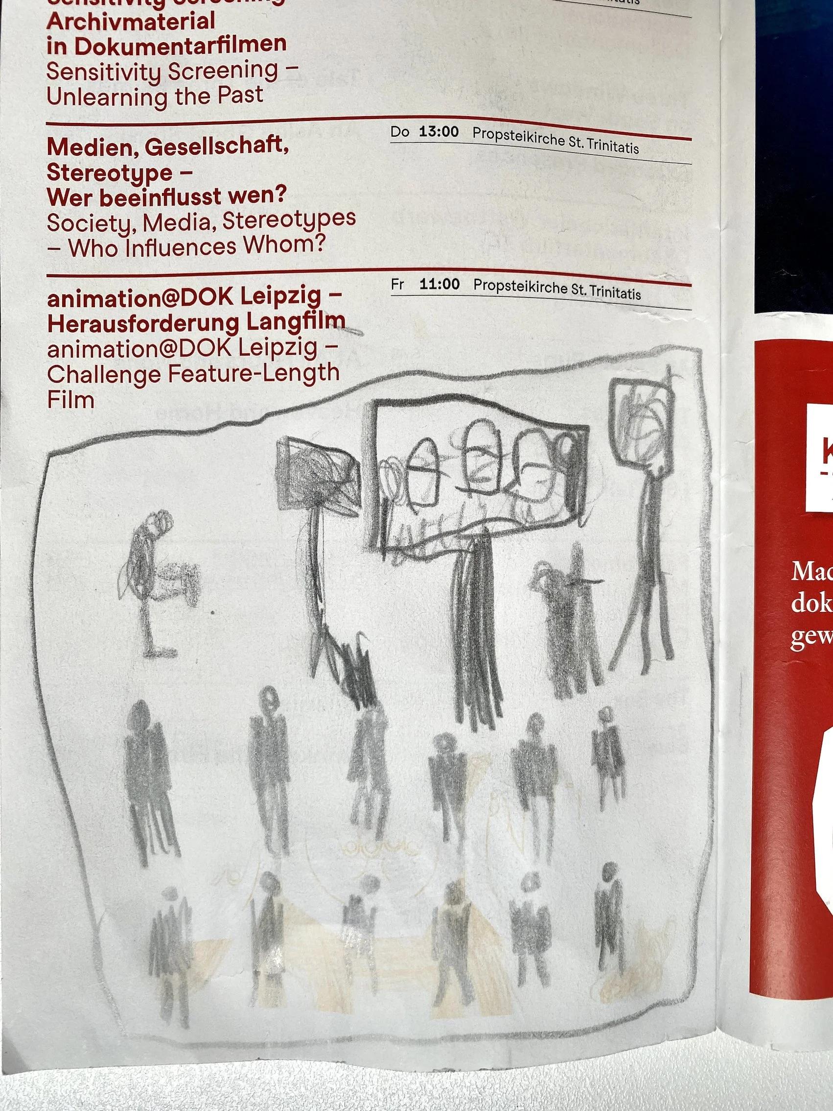 Audience member drawing of my performance talk, Marly, aged 6.