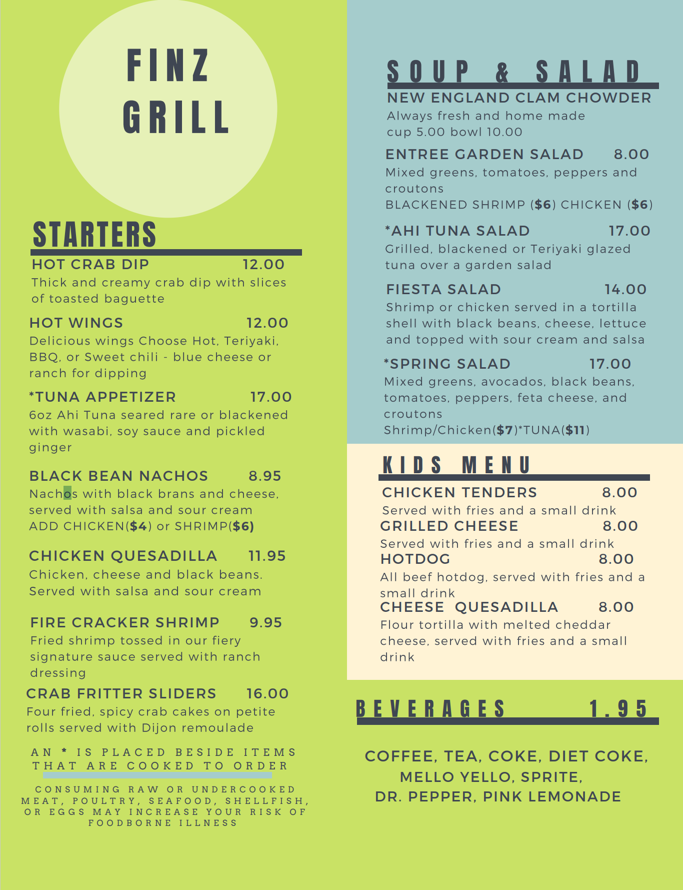 Food Menu — Finz Grill & Marina