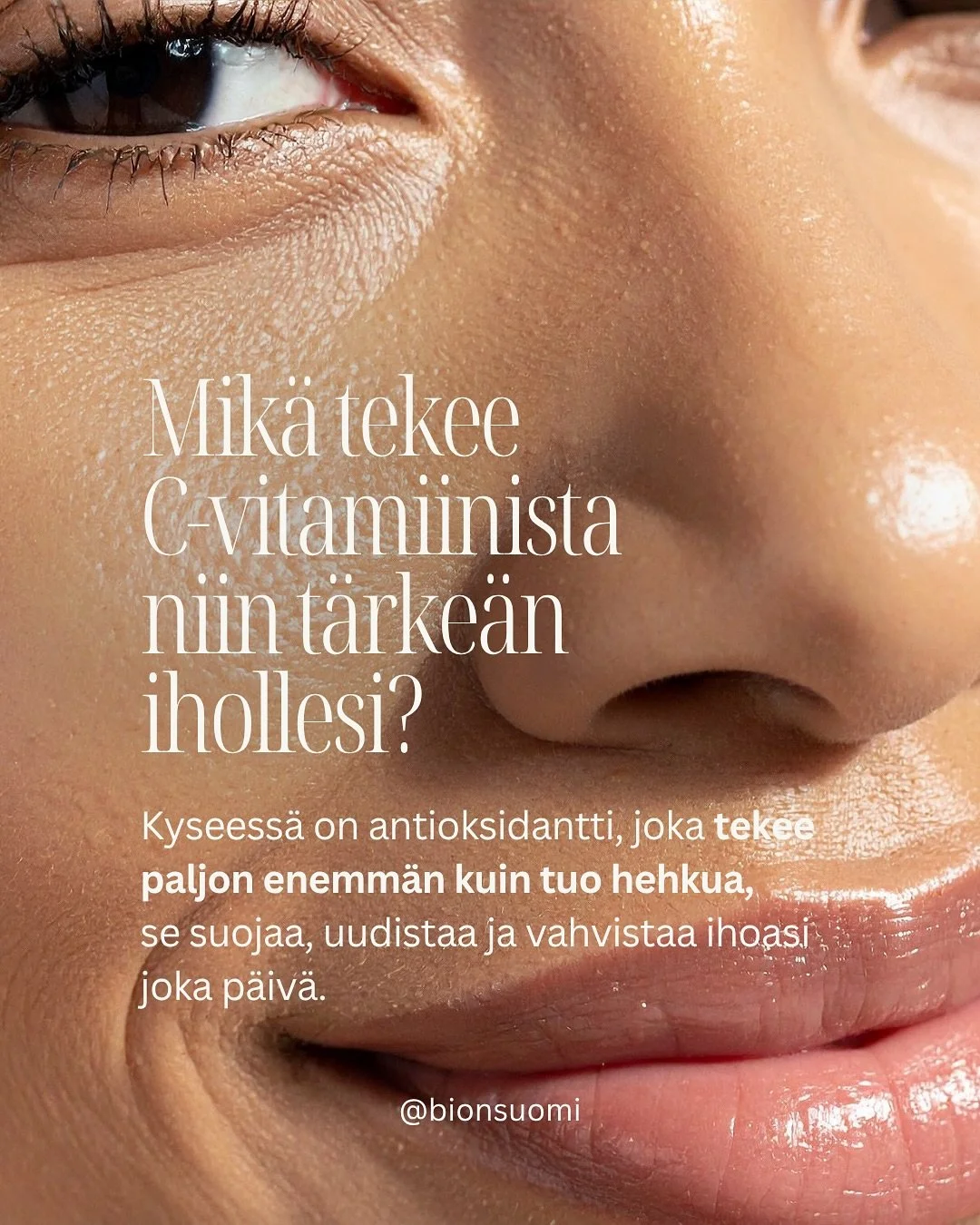 C-vitamiini on yksi t&auml;rkeimmist&auml; tekij&ouml;ist&auml; terveen ja vahvan ihon yll&auml;pidossa. Se tukee ihon omaa kollageenin tuotantoa ja auttaa yll&auml;pit&auml;m&auml;&auml;n tasaisen s&auml;vyn sek&auml; elinvoimaisen hehkun. Teho ei k