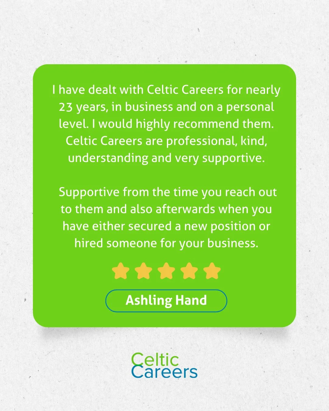 This is why we've been 🇮🇪 Ireland's trusted recruitment partner for 26 years! 💙💚

#ClientTestimonial #RecruitmentSuccess #5StarReview