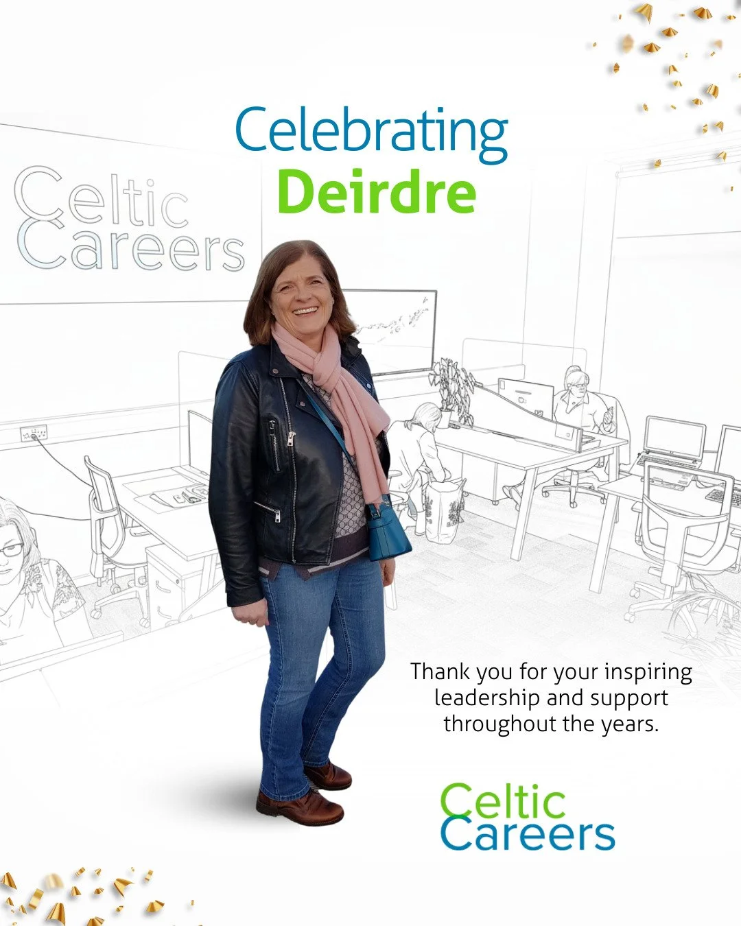 Today marks a special moment for our team 💚💙 as we celebrate Deirdre on her final day with us and ahead of her birthday tomorrow.

We want to take this opportunity to honour her contributions and dedication to Celtic Careers over the last 2 decades