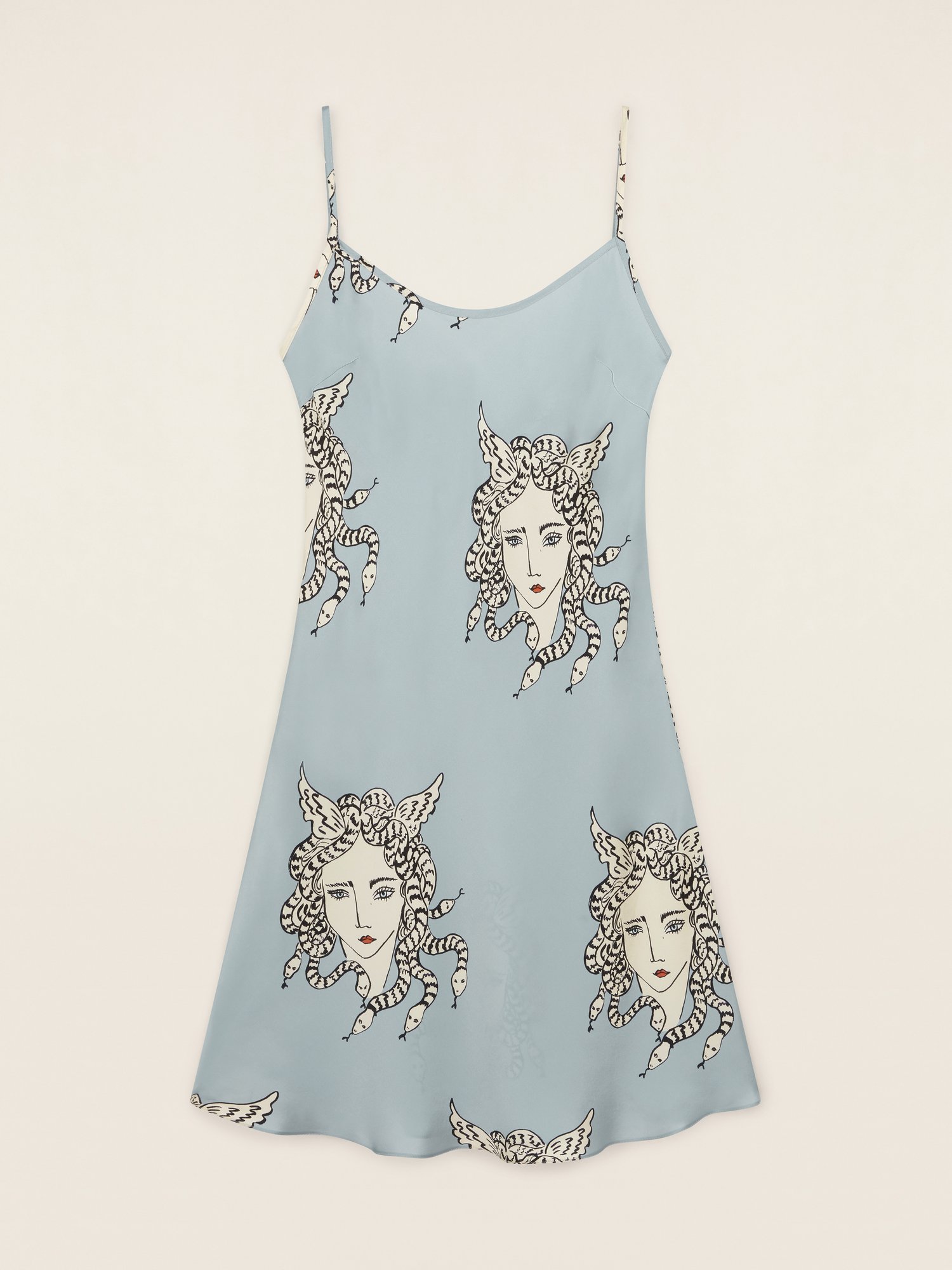 Stella Medusa Silk Satin Slip Dress in Blue — ELOISE JEPHSON.