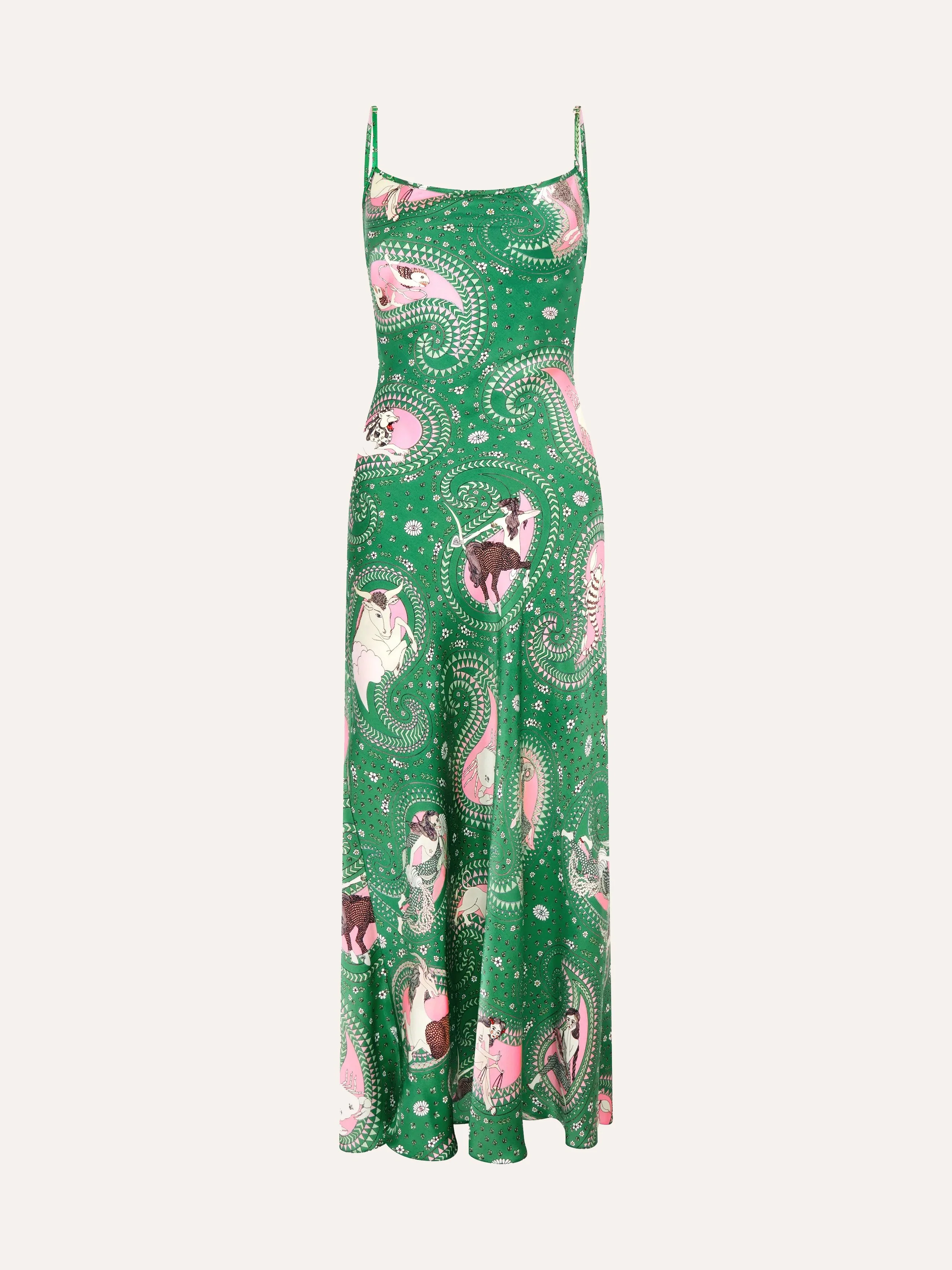 Silk Satin Emerald Zodiac Slip Dress.jpg