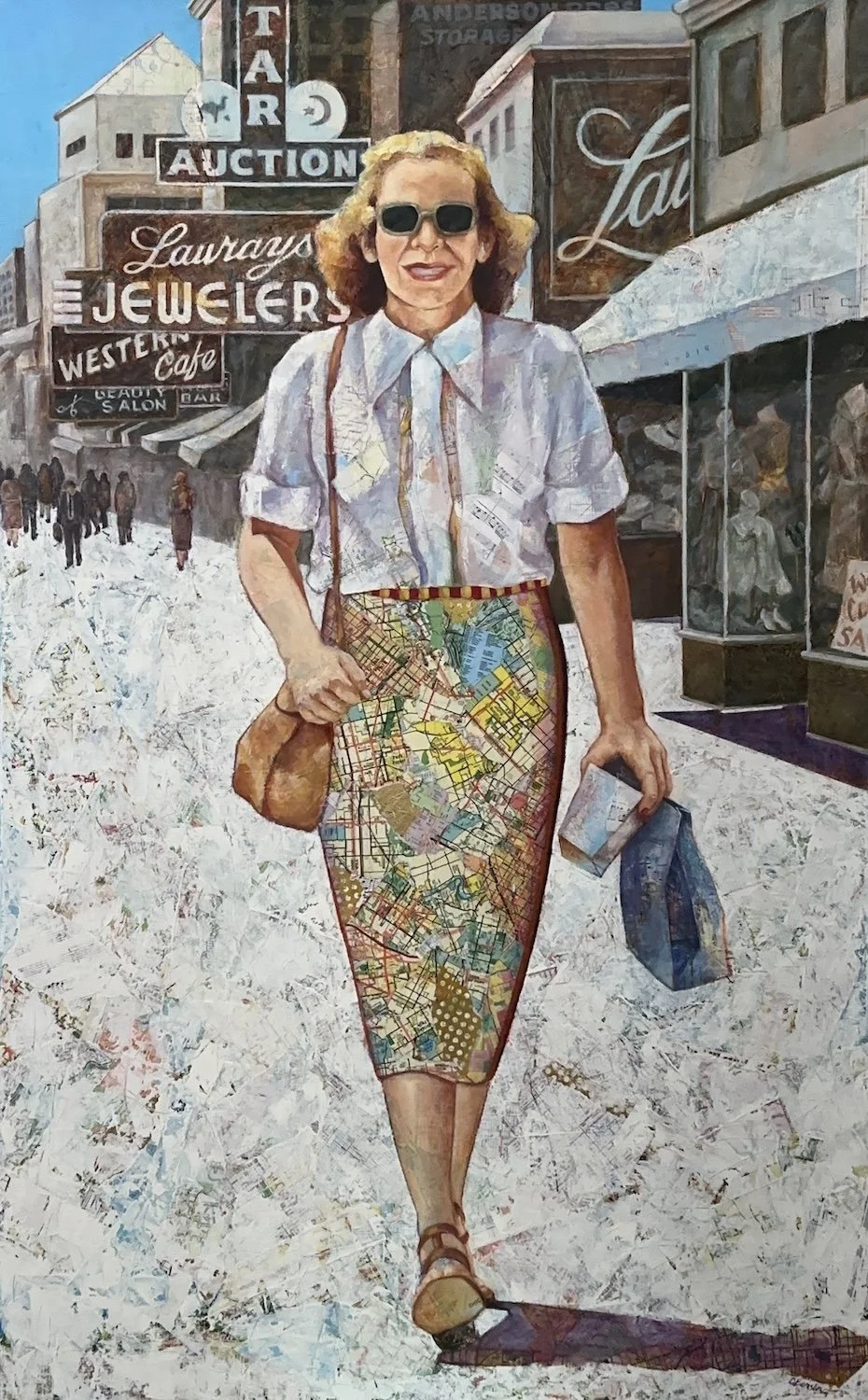 Take-Out Lunch  -  oil, acrylic and collage on canvas  -  30" x 48" 