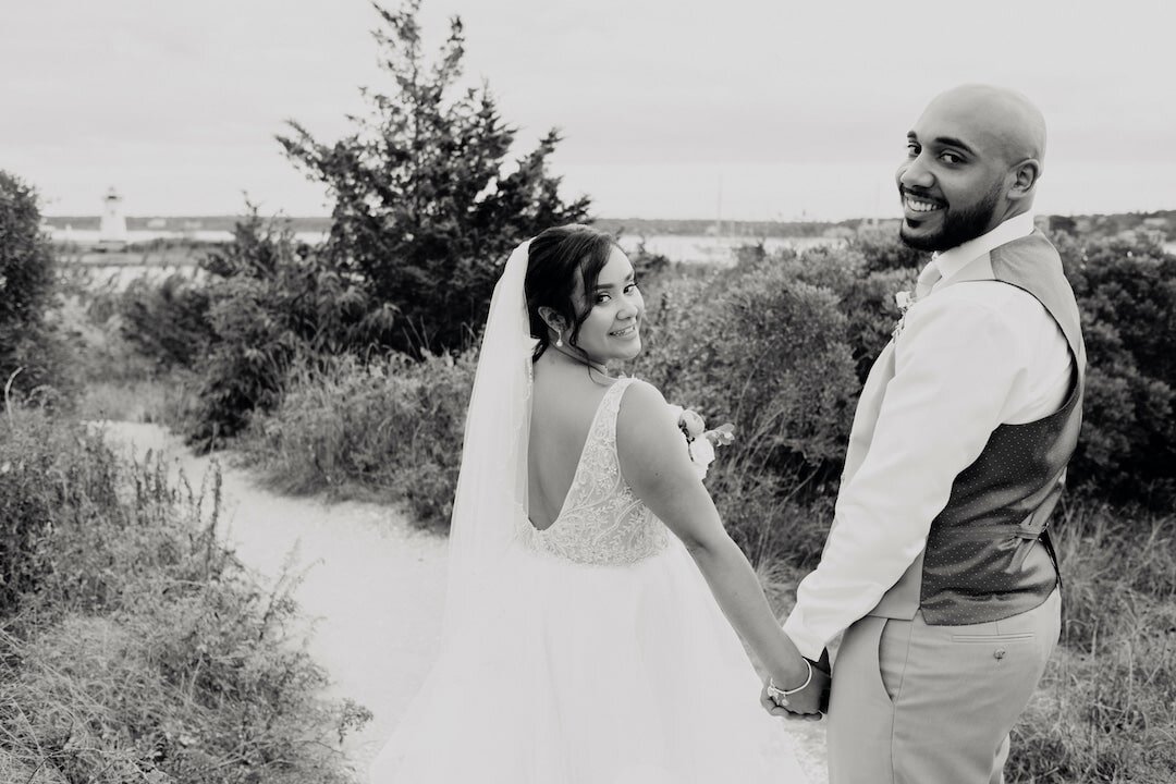 Couple looking back at eachother during Marthas Vineyard Elopement ceremony.jpg
