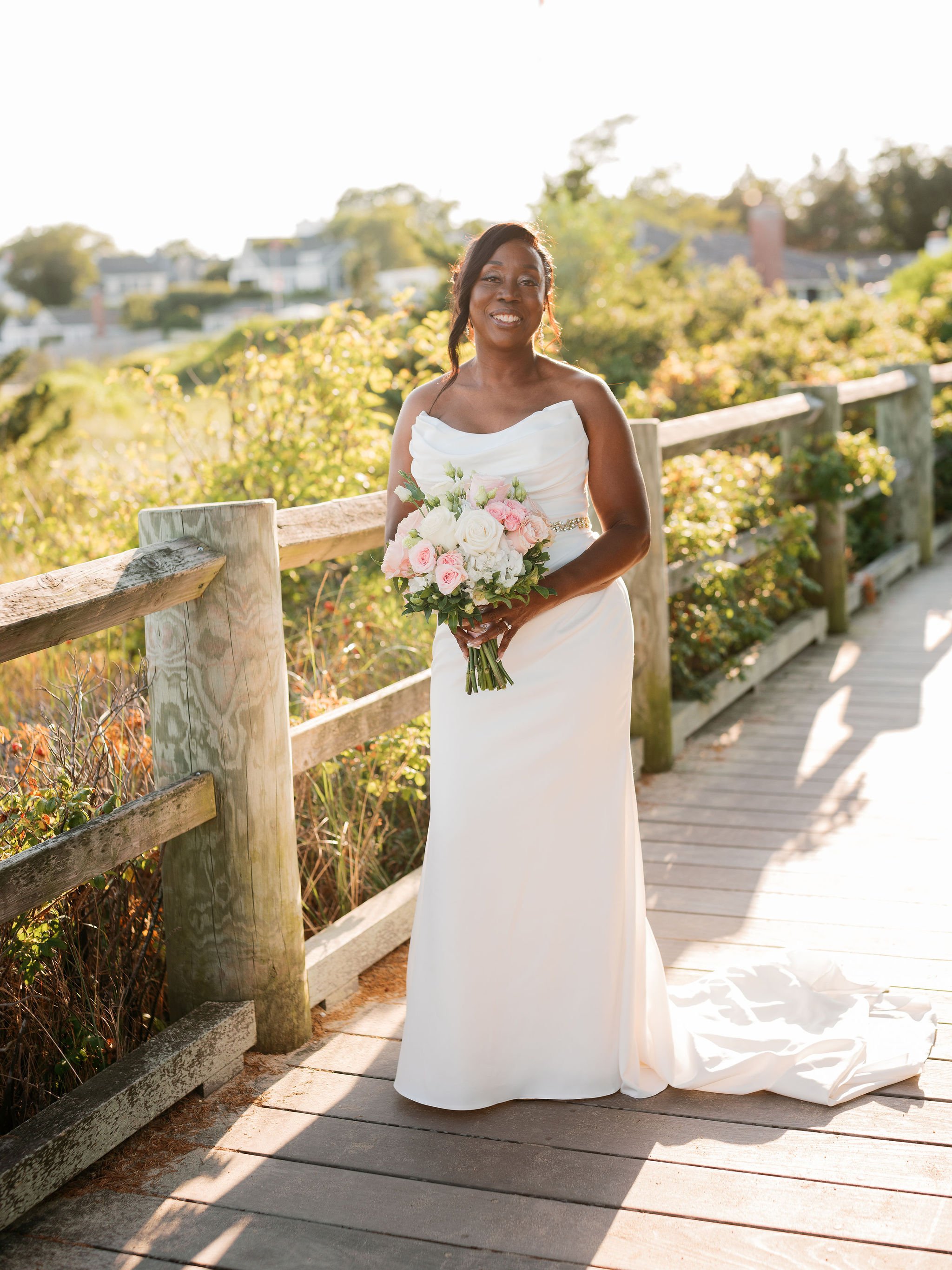 Bridal Portrait Along Edgartown Harbor Boardwalk