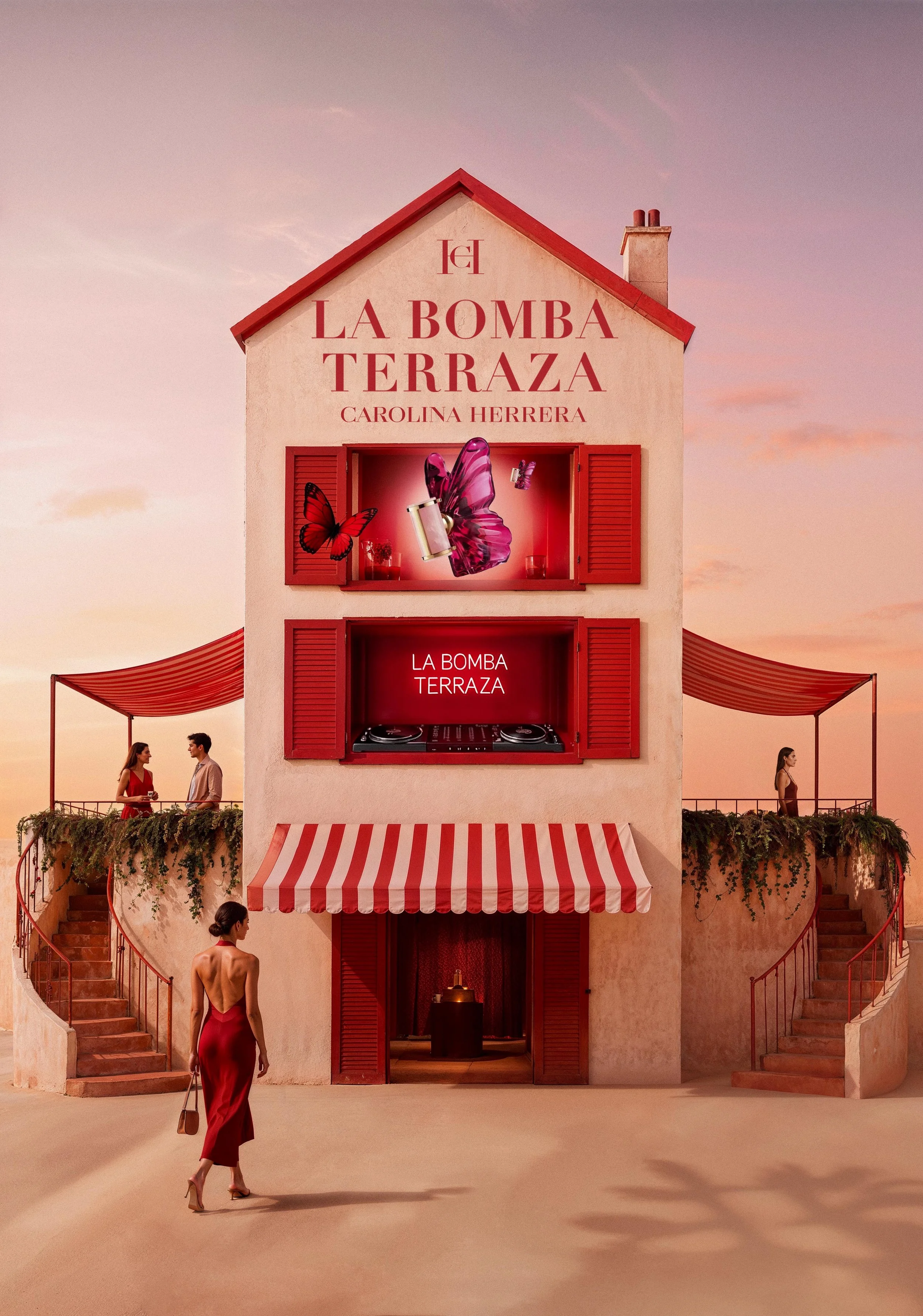  Réalisation d'une affiche pour la sortie du parfum Bomba de Carolina Herrera. Différentes phases de travail qui vont du croquis, en passant par une affiche alternative, à la version finale validée par le client. 