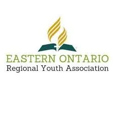 Logo of Easter Ontario Regional Youth Association, featuring a stylized open book with two flames above it.
