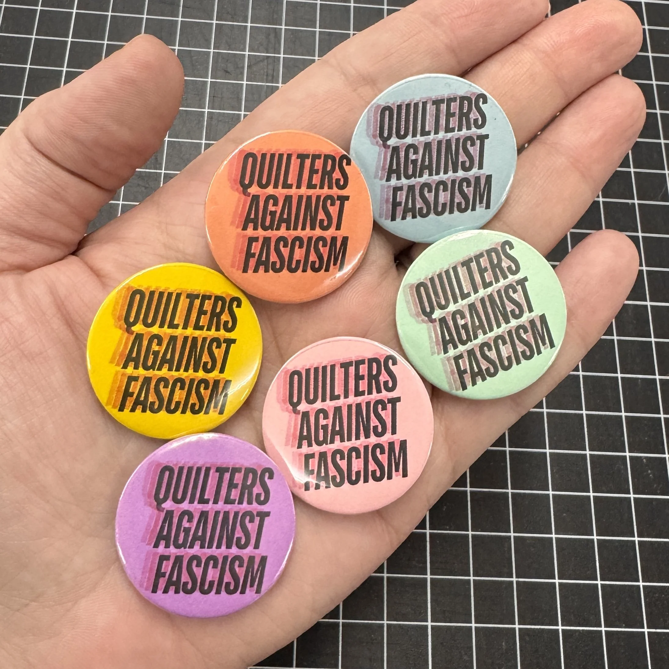 1.5" Quilters Against Fascism Handmade Button