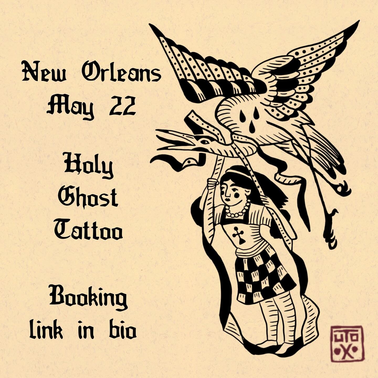 Riding the train to New Orleans in a few weeks! ✨Booking link in bio or DM✨Flash in highlights. Hope to see you there. ❤️⚔️❤️ Tattooing on May 22nd at @holyghosttattoos 🦅 Xox