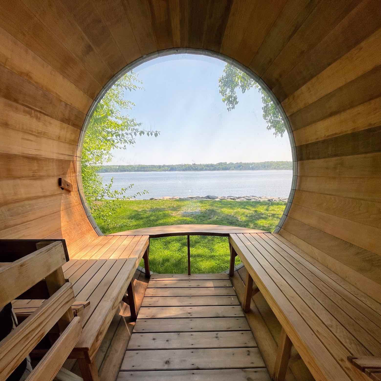 Looking out from inside a sauna