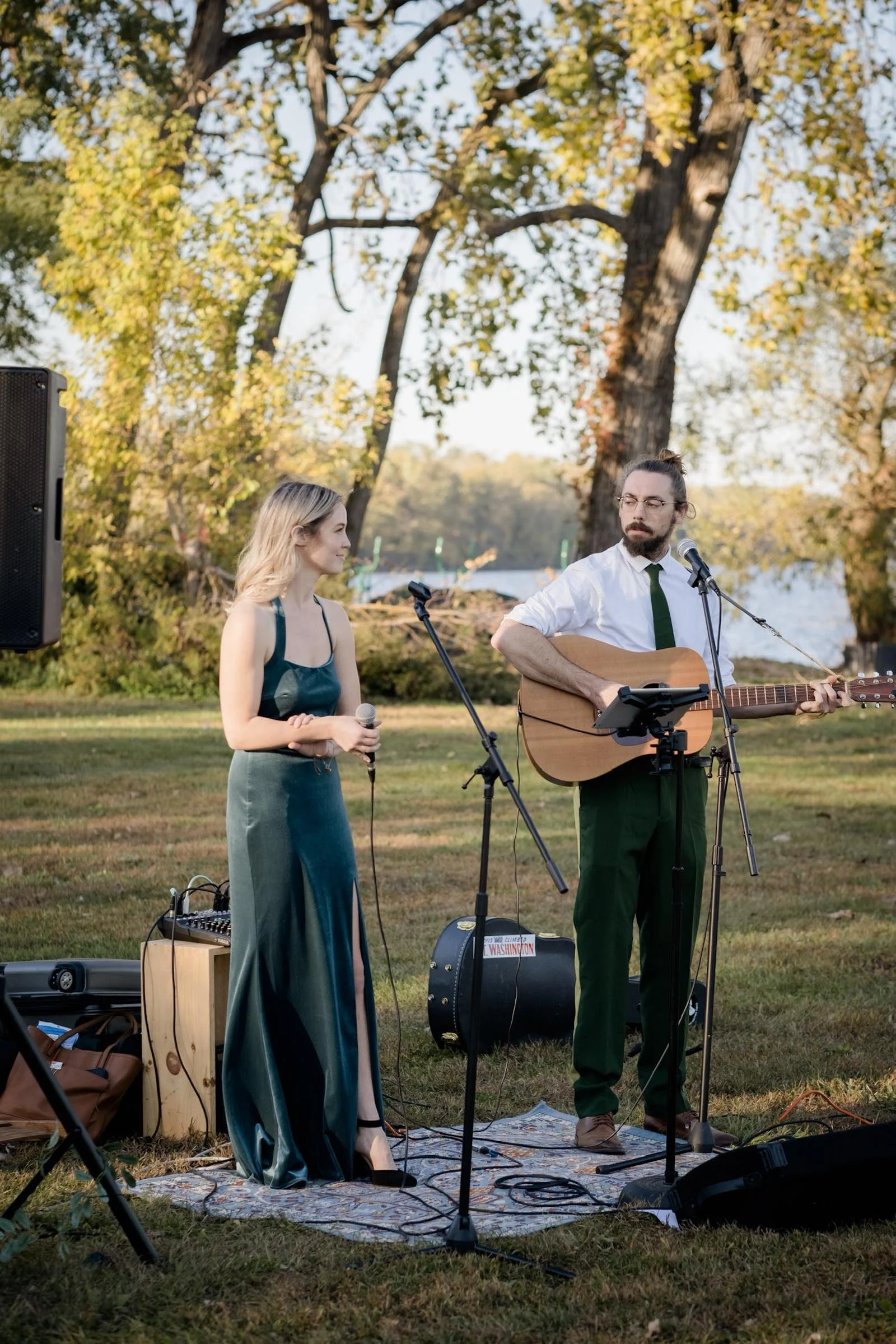 Musicians play at an outdoor wedding