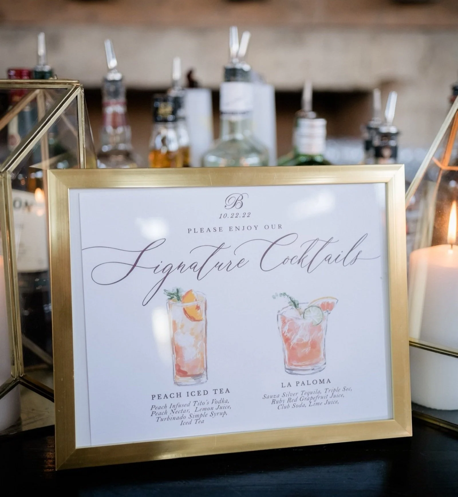 Signature cocktails at a wedding in the Hudson Valley