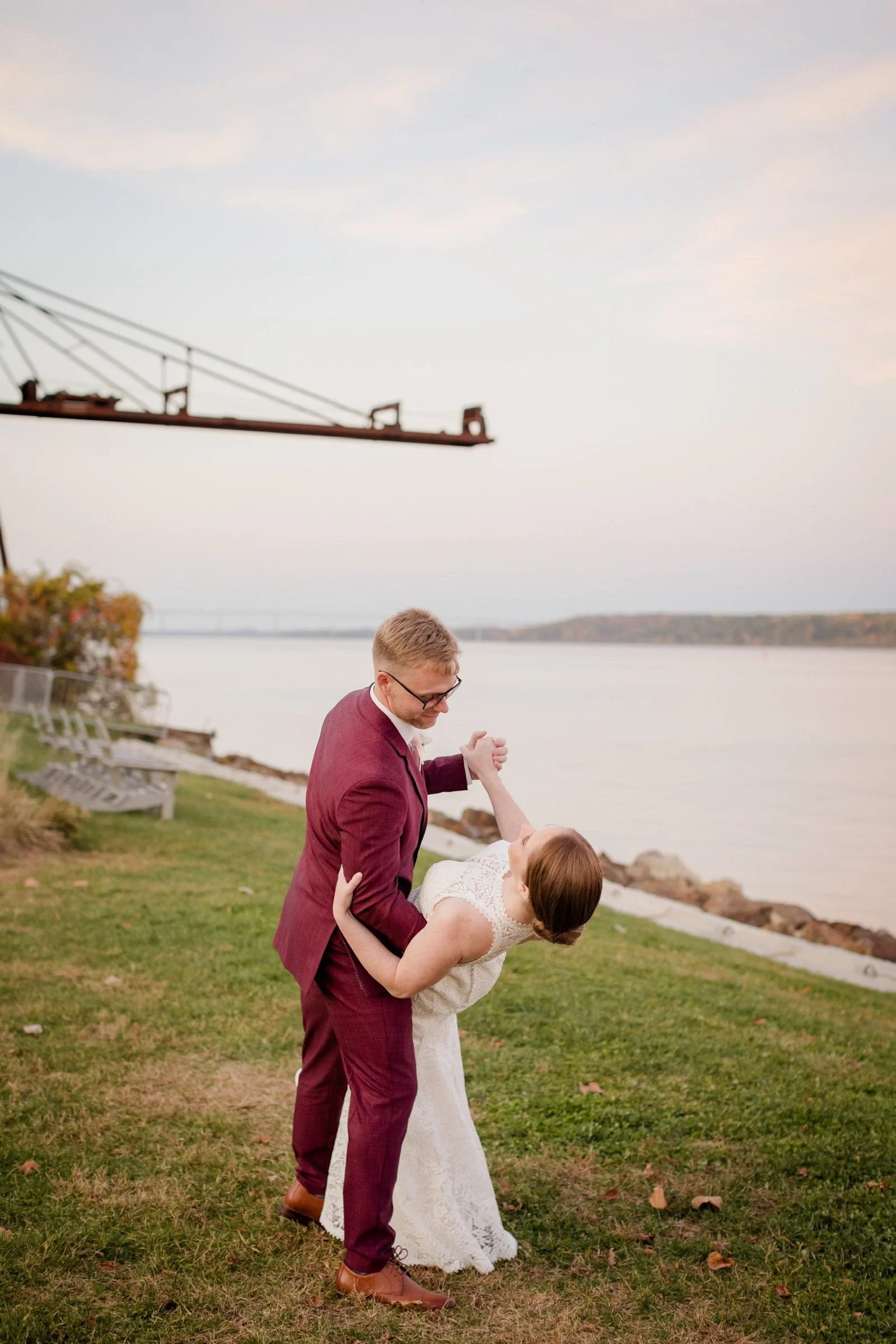 Wedding couple on the riverfront at Hutton Brickyards