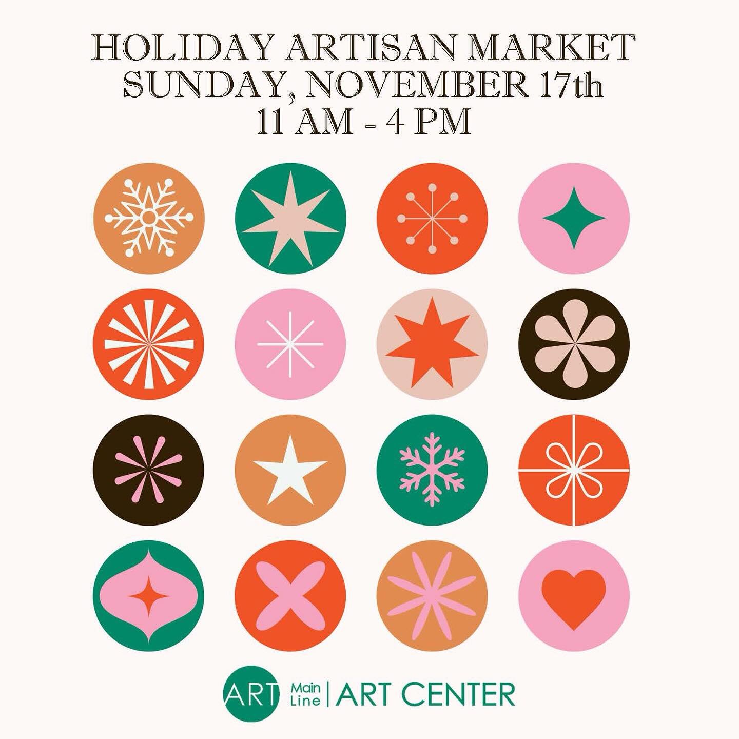 Come visit us this Sunday, 11am-4pm for @mainlineartcenter HOLIDAY MARKET. With over 30 local artists selling handmade, one-of-a-kind gifts, you&rsquo;ll get a head start on your holiday gift list. ✨

It&rsquo;s one of my favorite events of the year 