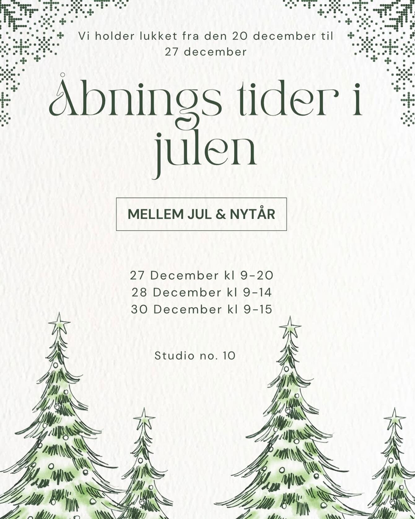 🎄&Aring;bningstider mellem jul og nyt&aring;r🎄

Vi n&aelig;rmer os snart jul og nyt&aring;r, hvis du skal n&aring; at have en tid inden eller i mellem jul og nyt&aring;r, s&aring; er der nu mulighed for at booke dig ind. 🔥🔥