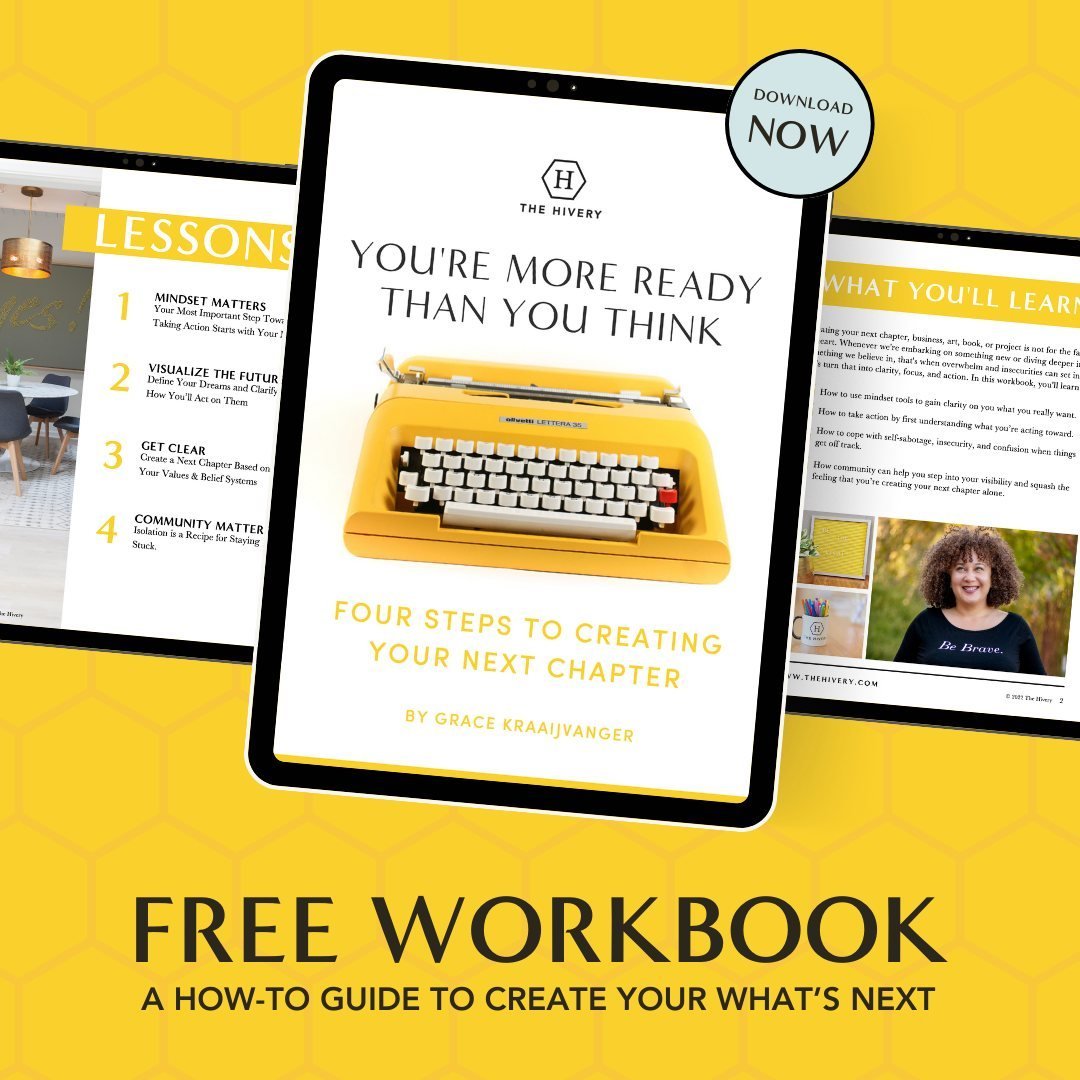 Feeling stuck? Wondering what's next for you?
It's time to design YOUR &quot;What's Next&quot; with The Hivery's FREE workbook! 📝

This beautiful guide is packed with everything you need to:
💛 Clarify your vision for the future
💛 Envision your dre