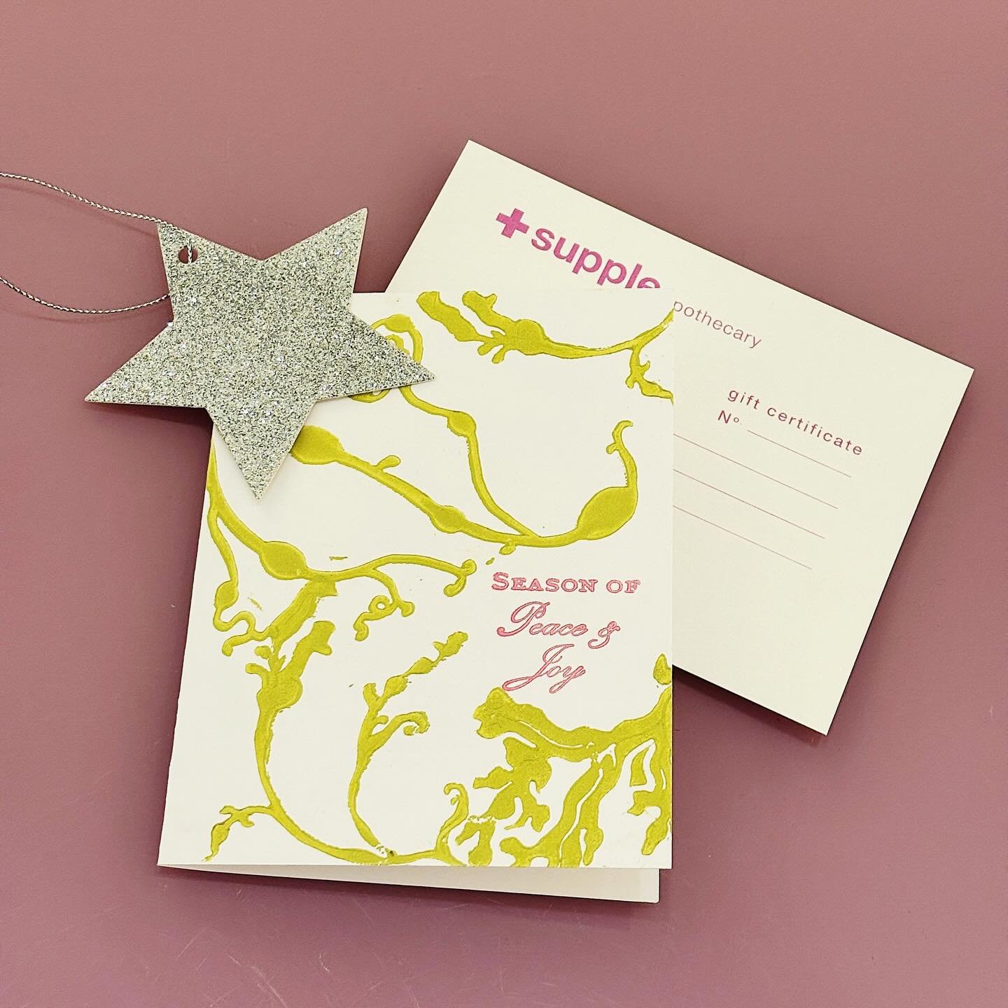 Give the gift of our Bespoke Facial to someone you love this year. Holiday gift certificates come in these one-of-a-kind seaweed block printed cards by Cape Cod&rsquo;s own @sandyneckstudio . Just a few left! We&rsquo;ll be in the shop today thru Sat