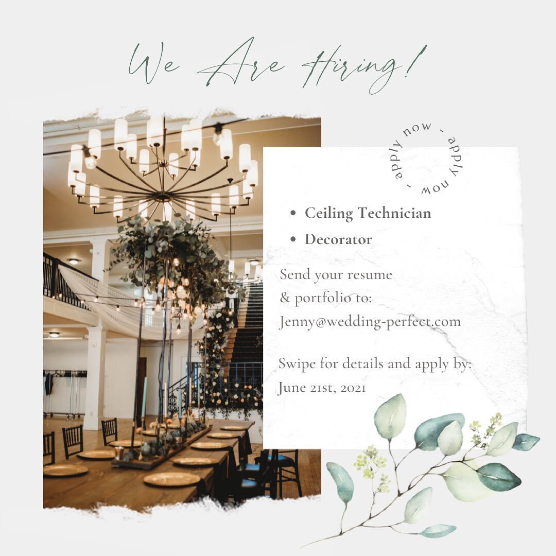 Exciting news! We're expanding our team! 🤩 We're looking to add a Ceiling Technician and an Event Decorator to help us bring our designs to life. Swipe for details! 🤍