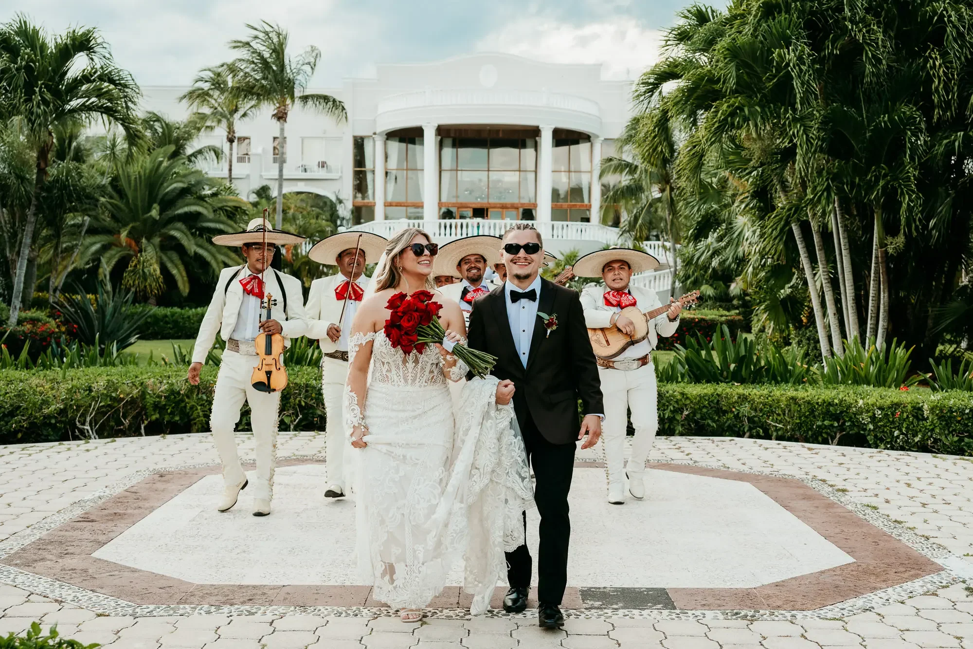 Wedding couple lead mariachi band at Dreams Tulum