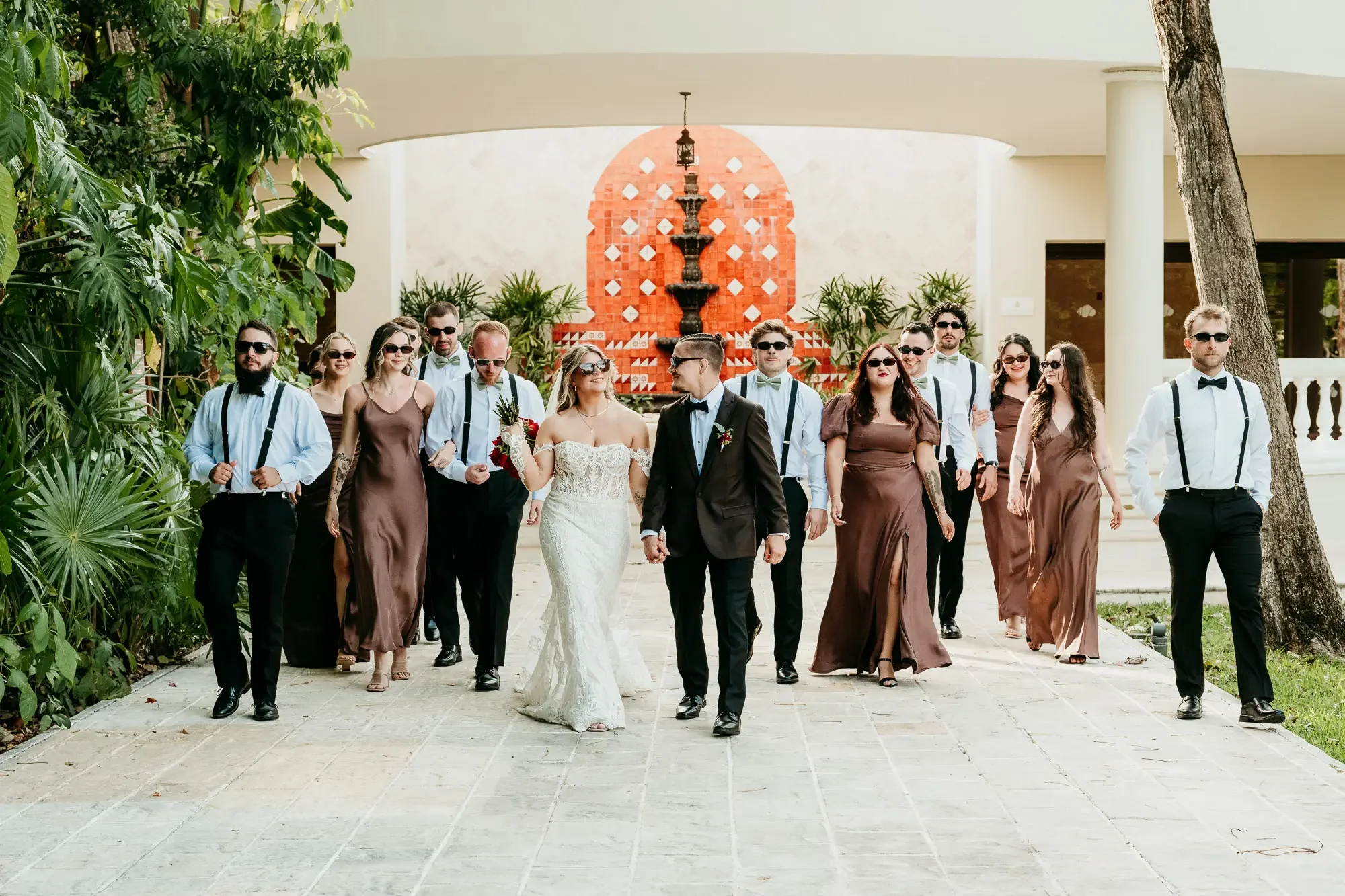 Wedding party processional at recent Dreams Tulum wedding.